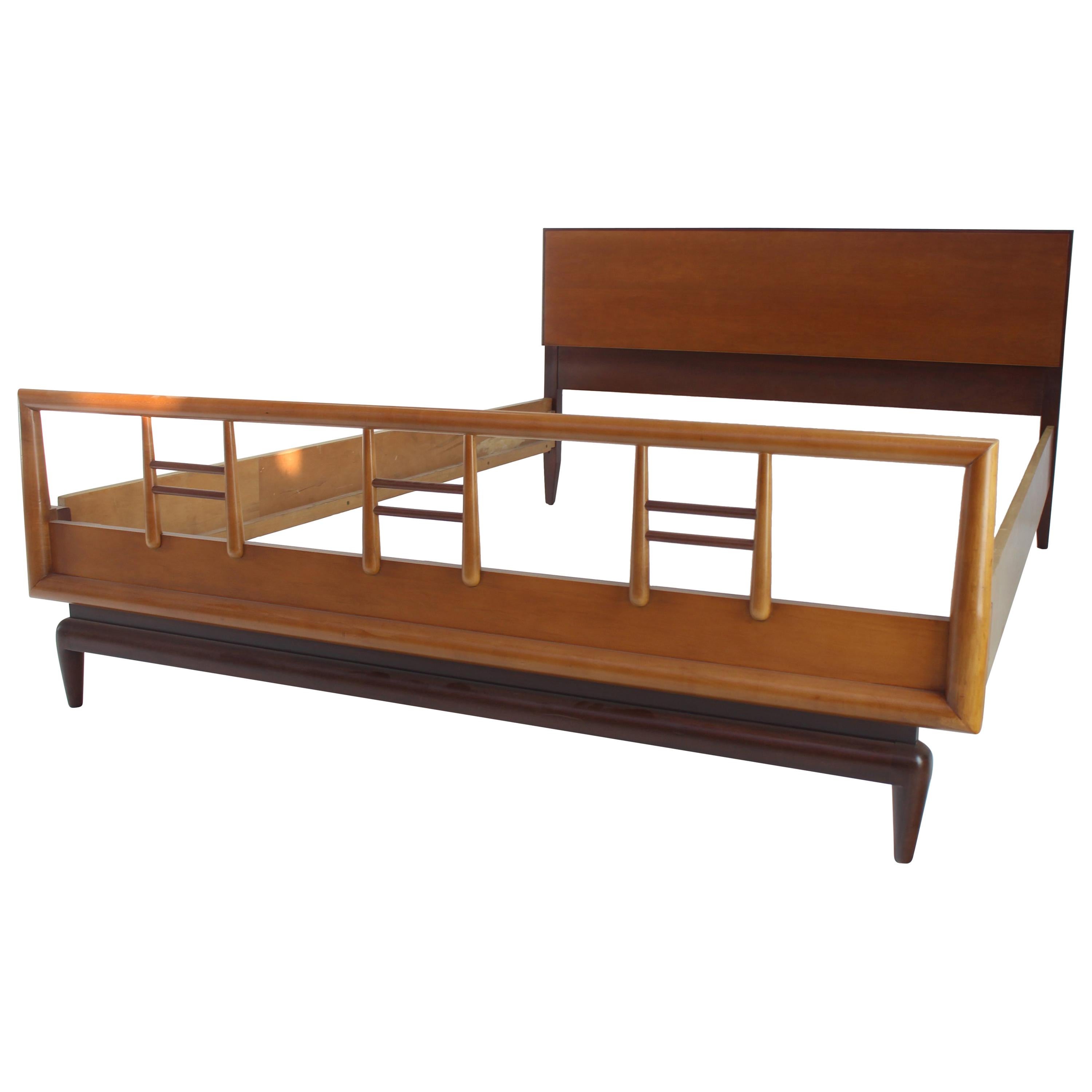 Birch and Walnut Mid-Century Modern Full Size Bed Frame For Sale