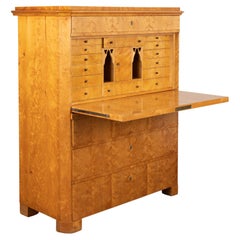 Antique Birch Karl Johan Secretary Bureau from Sweden, circa 1840-60