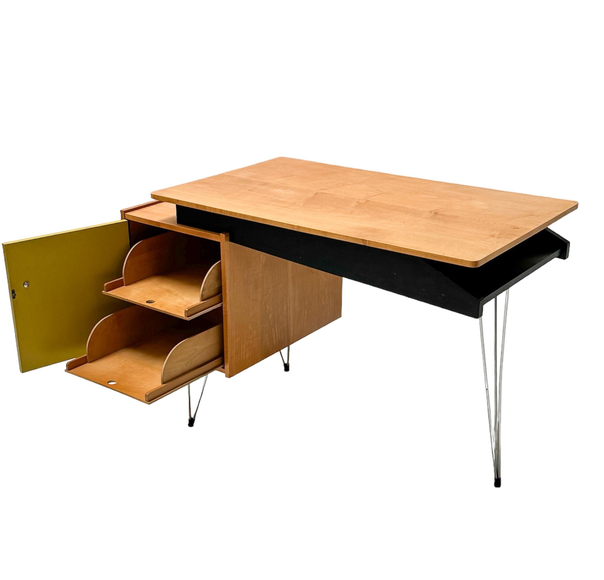 Lacquered Birch Mid-Century Modern Hairpin Desk or Writing Table by Cees Braakman Pastoe