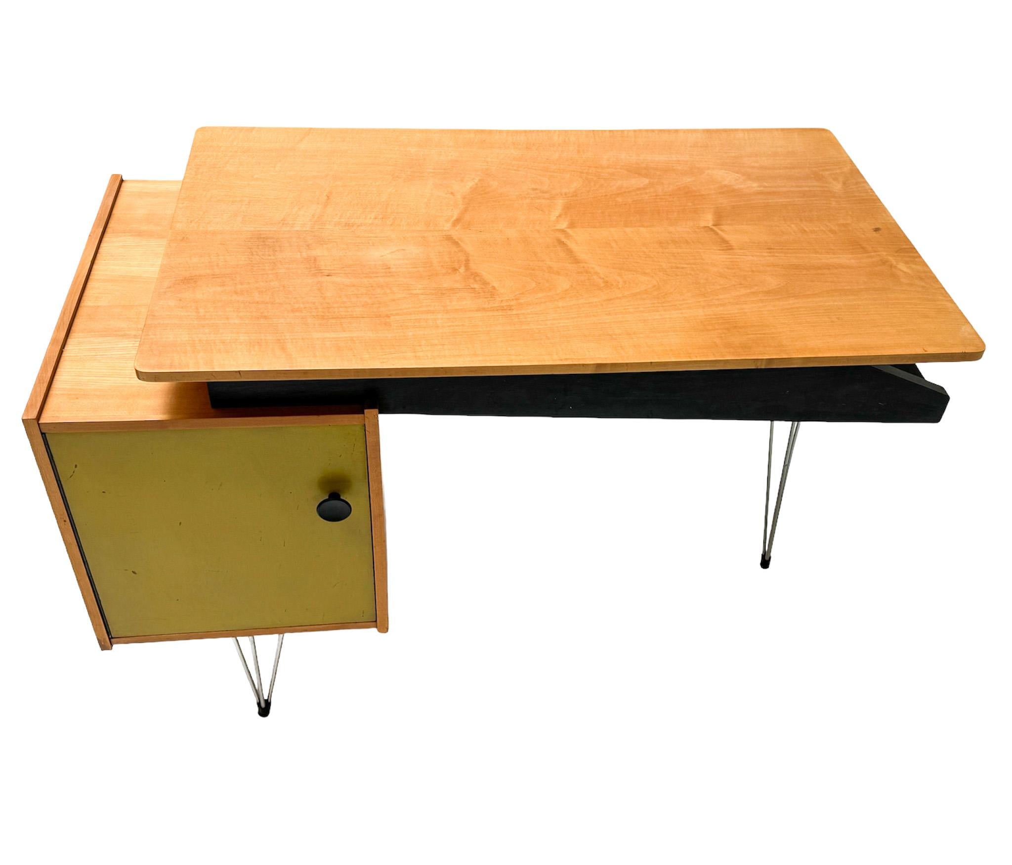 Metal Birch Mid-Century Modern Hairpin Desk or Writing Table by Cees Braakman Pastoe