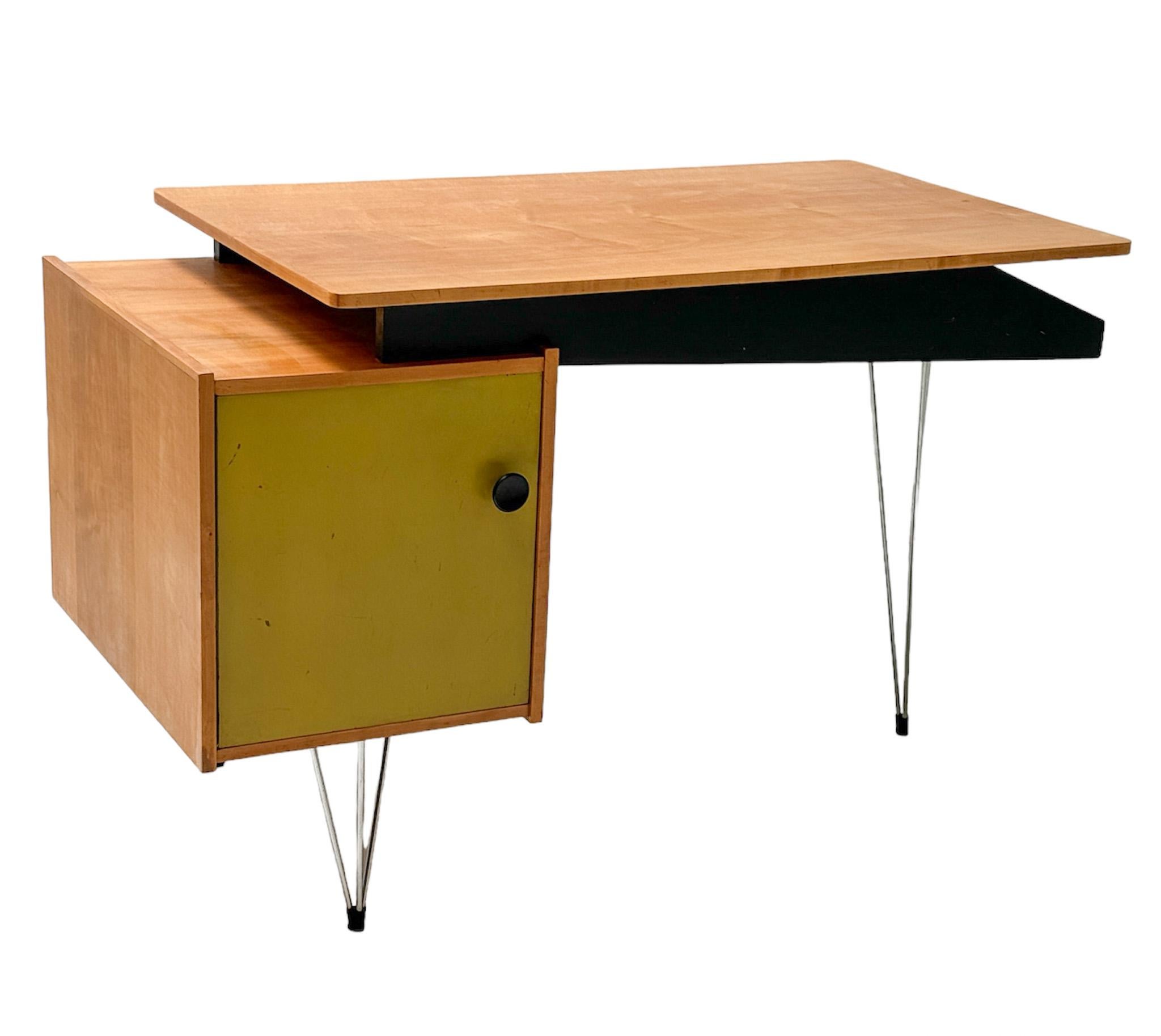 Birch Mid-Century Modern Hairpin Desk or Writing Table by Cees Braakman Pastoe 1