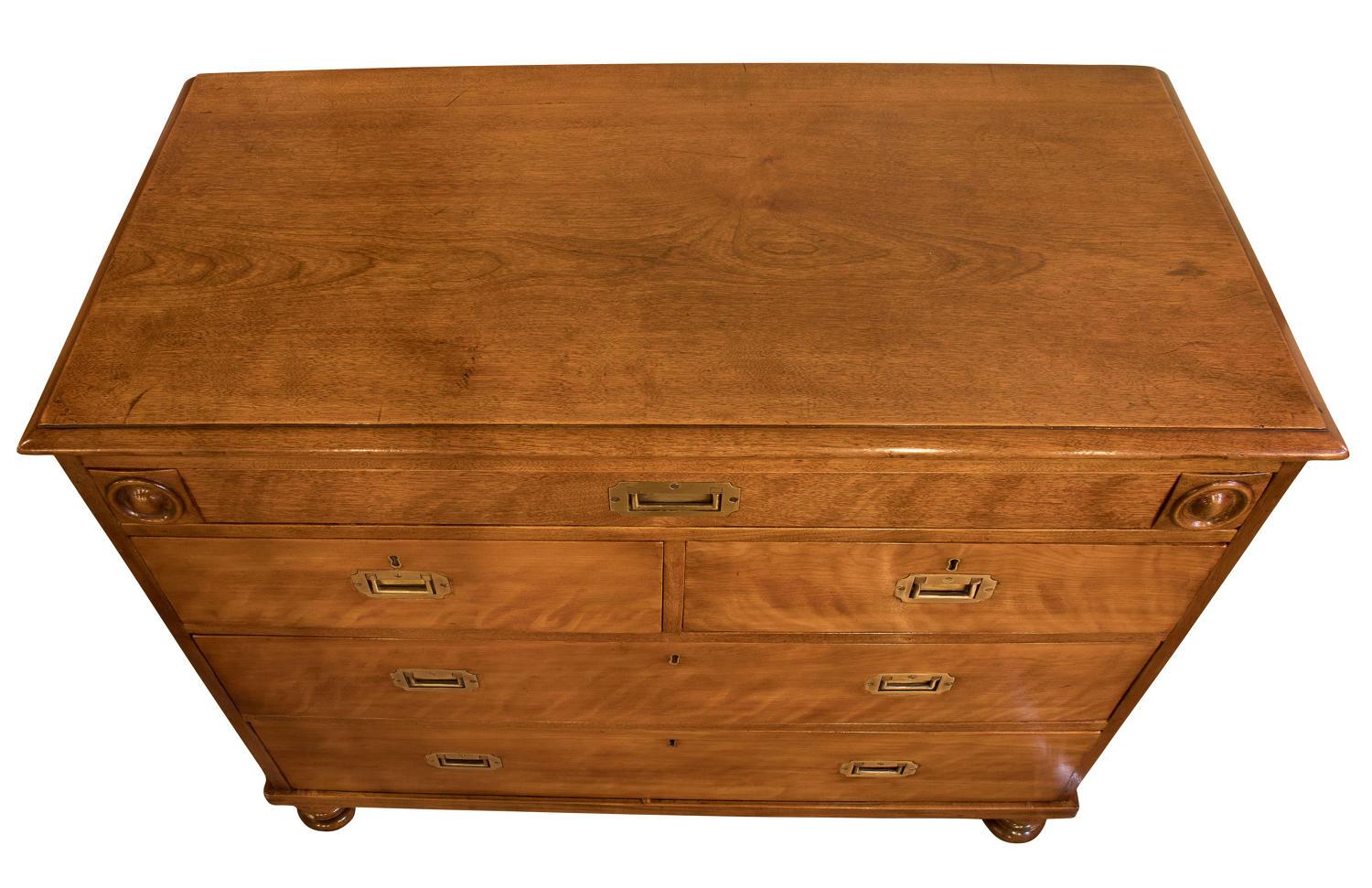 Victorian Birch Military Style Chest of Drawers, circa 1870 For Sale