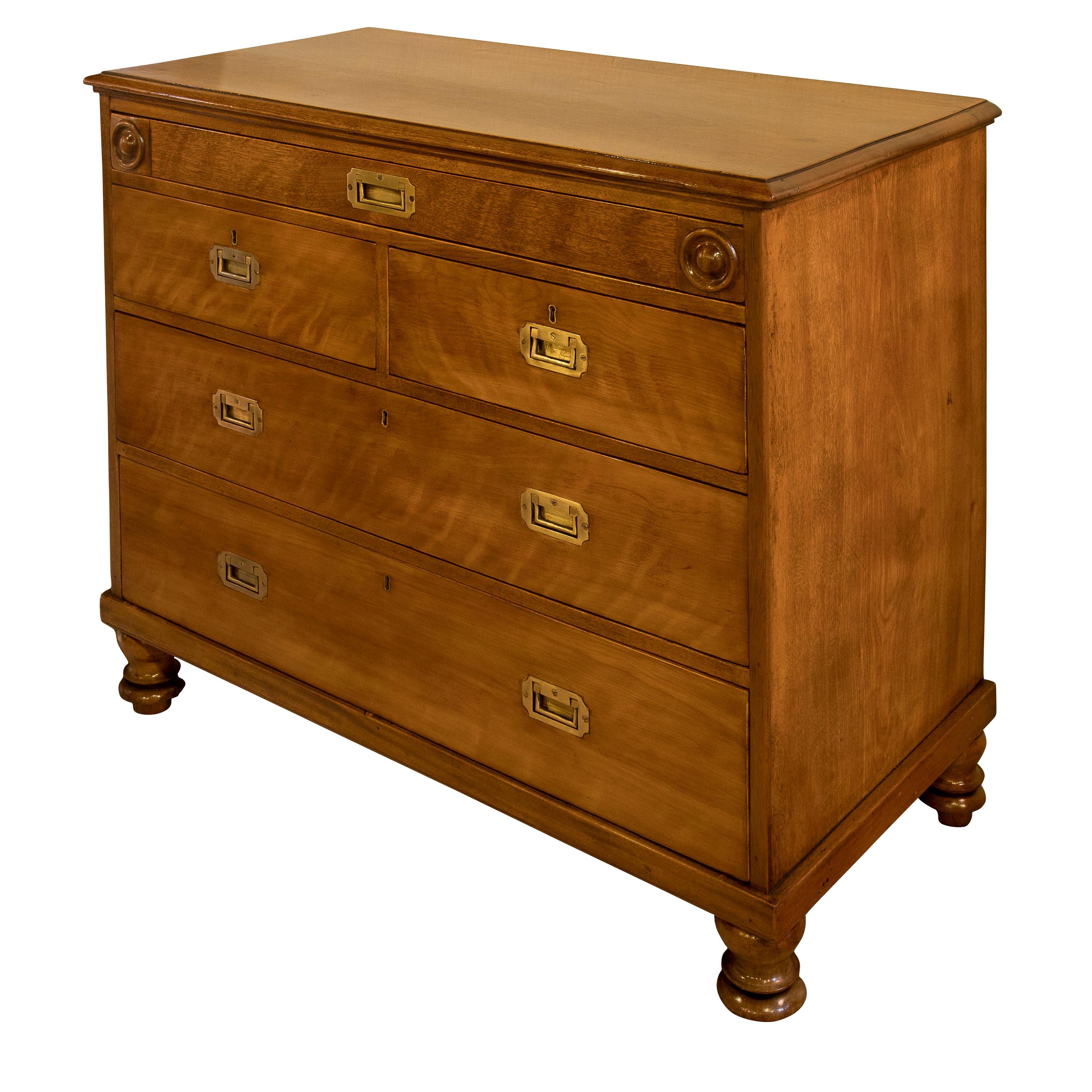 Birch Military Style Chest of Drawers, circa 1870 For Sale