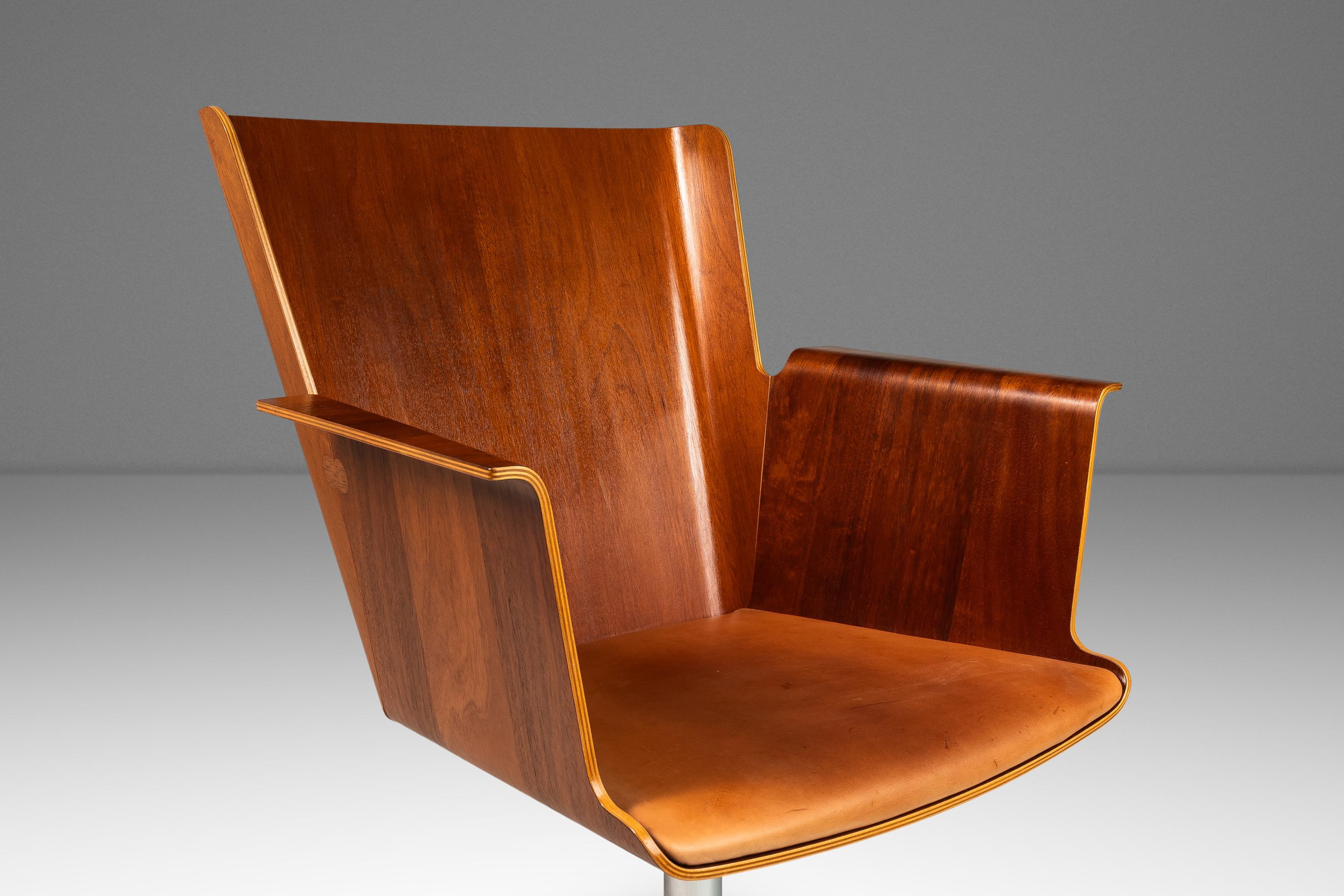 Birch Office Chair with Patinaed Cognac Leather, Ake Axelsson, Sweden, 2000s For Sale 4