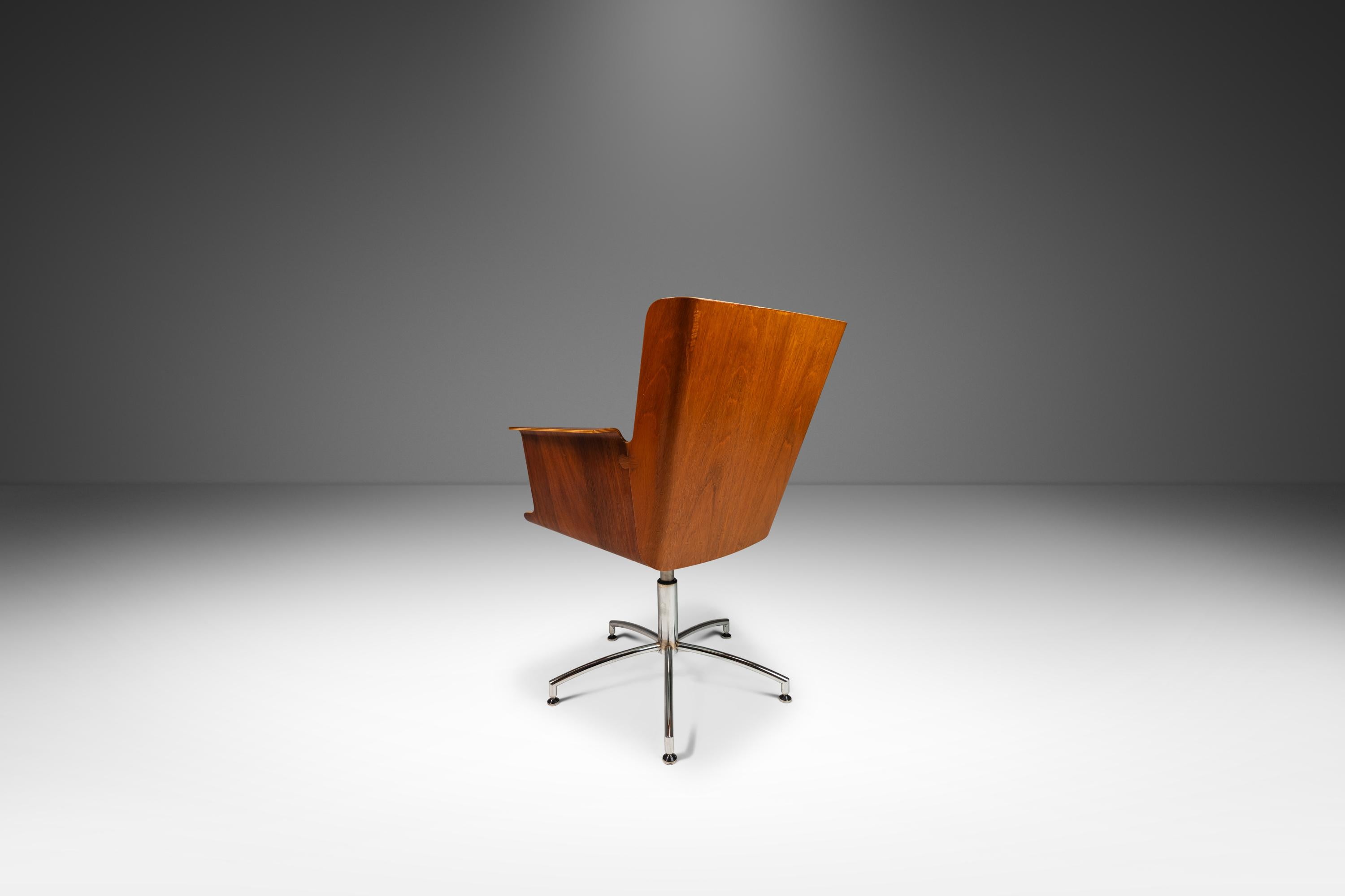 Scandinavian Modern Birch Office Chair with Patinaed Cognac Leather, Ake Axelsson, Sweden, 2000s For Sale