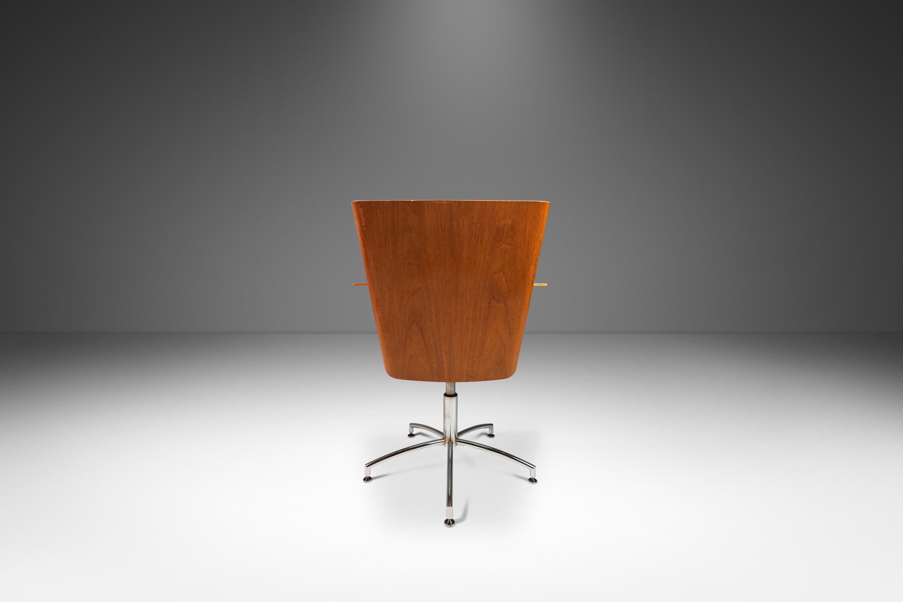 Swedish Birch Office Chair with Patinaed Cognac Leather, Ake Axelsson, Sweden, 2000s For Sale