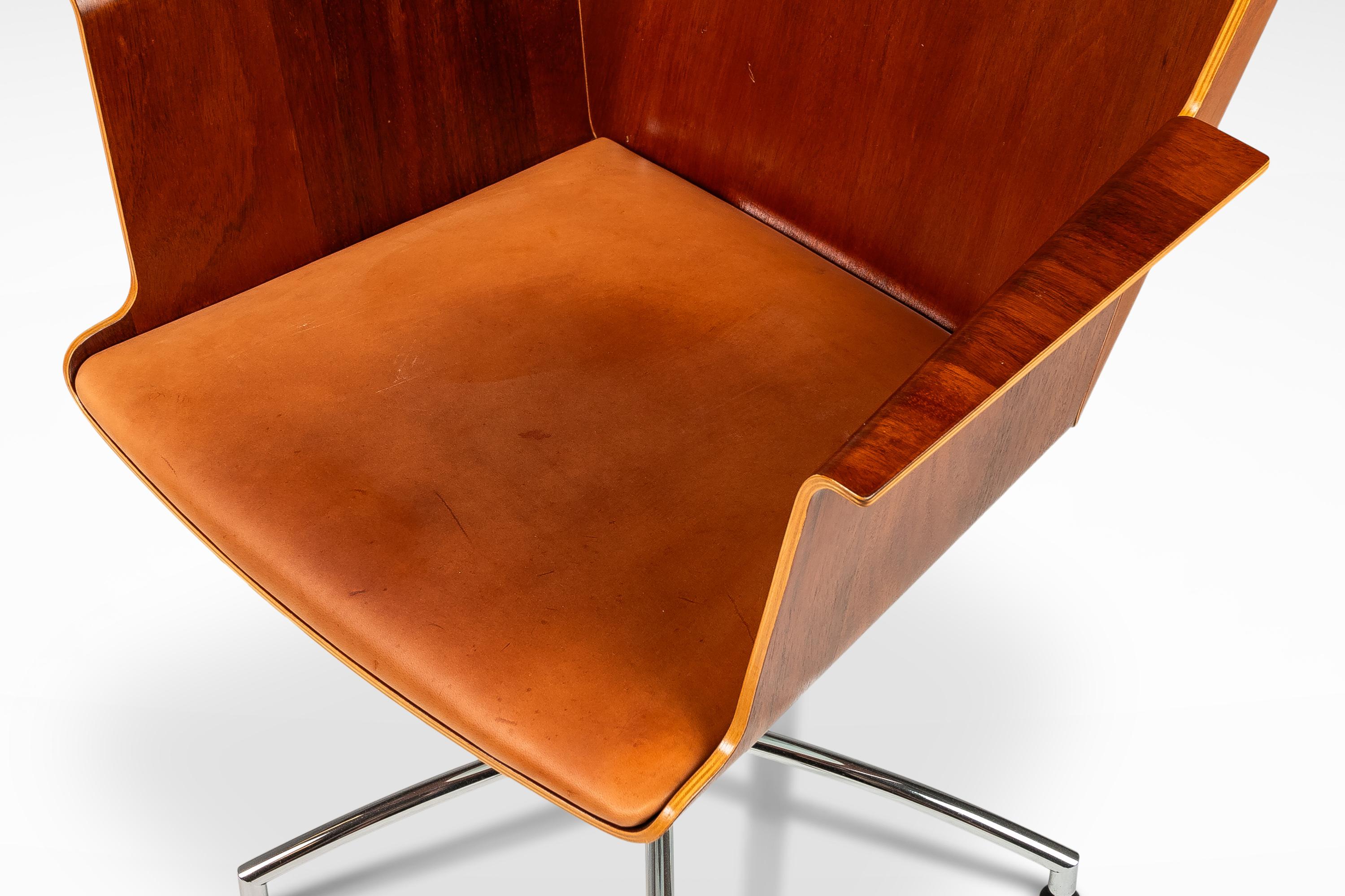 Birch Office Chair with Patinaed Cognac Leather, Ake Axelsson, Sweden, 2000s For Sale 3