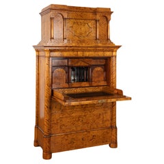 Bureau de secrétaire en bouleau d'Allemagne, vers 1840-60