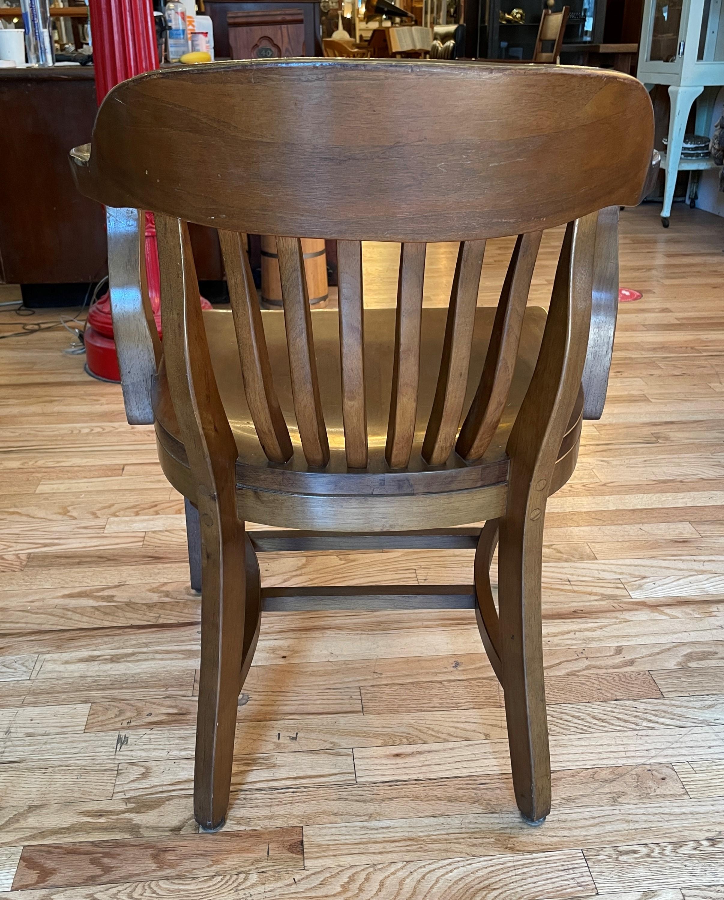 Birch Stained Solid Walnut Bankers Arm Chair For Sale 2