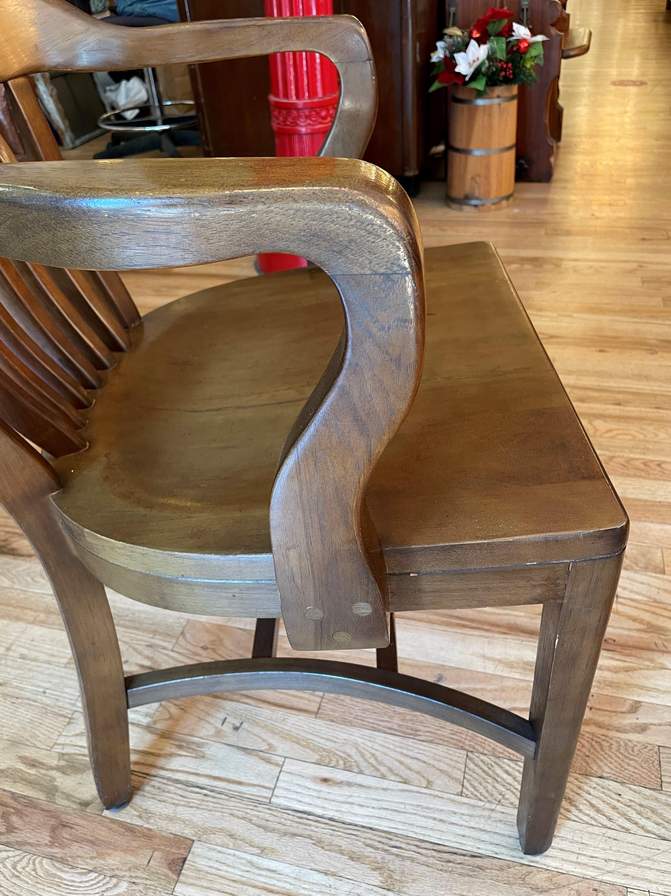 Birch Stained Solid Walnut Bankers Arm Chair For Sale 3