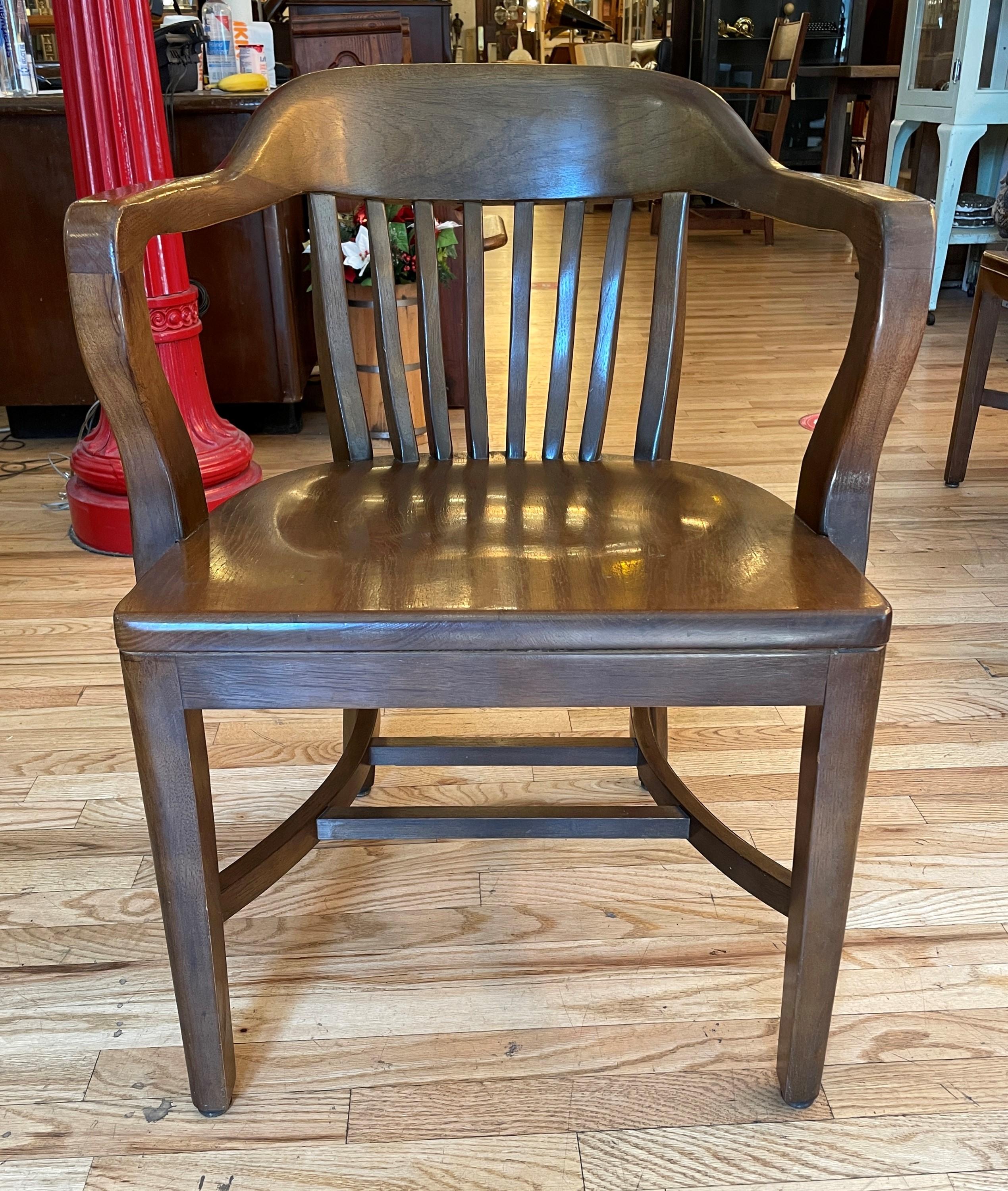 American Birch Stained Solid Walnut Bankers Arm Chair For Sale