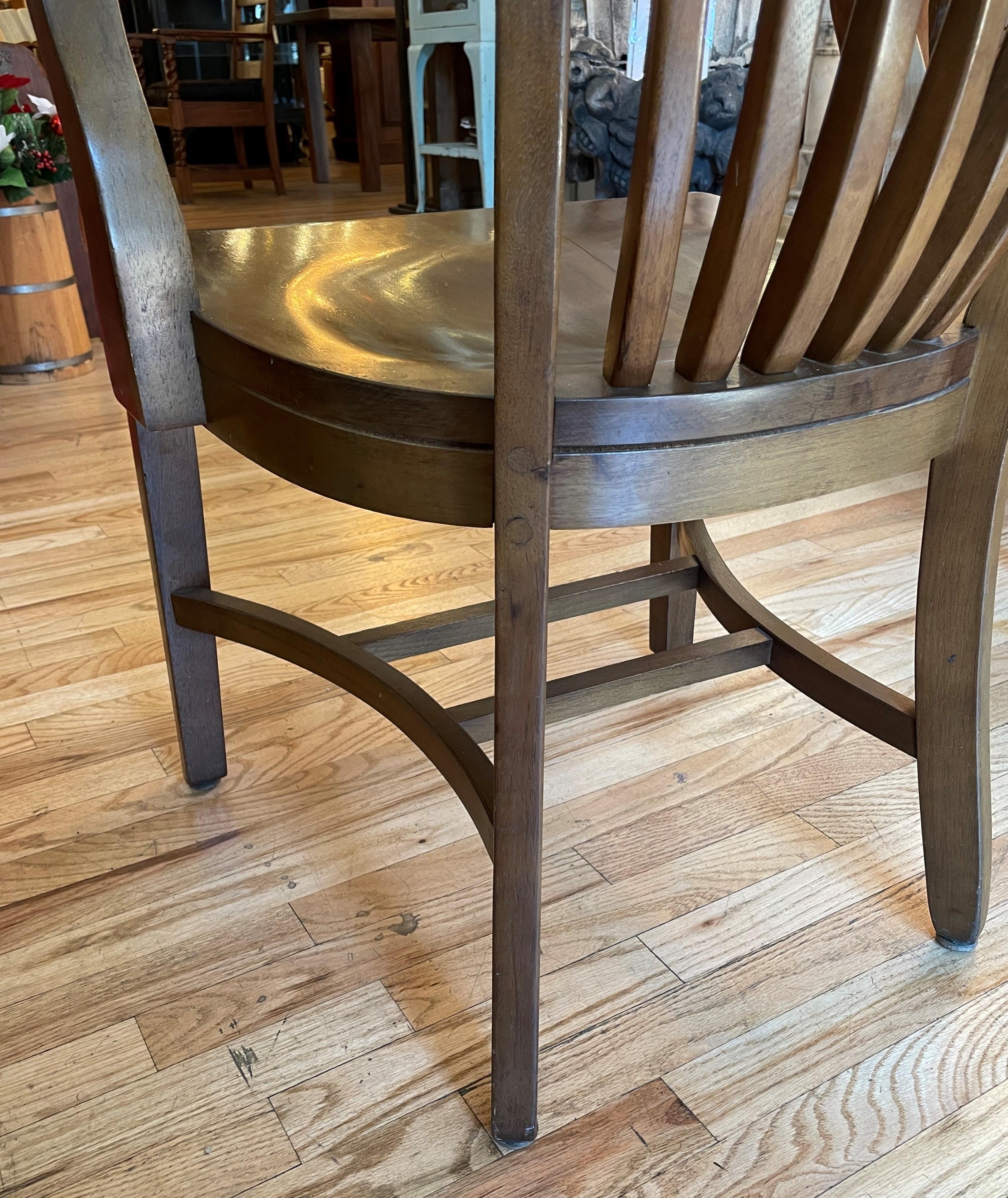 Birch Stained Solid Walnut Bankers Arm Chair In Good Condition For Sale In New York, NY