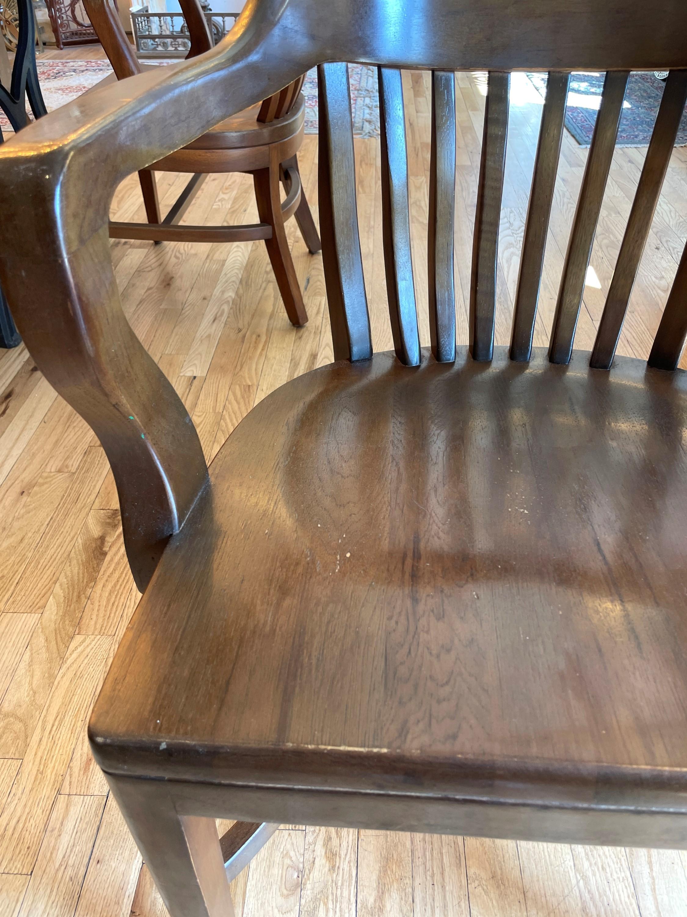 20th Century Birch Stained Solid Walnut Bankers Arm Chair For Sale