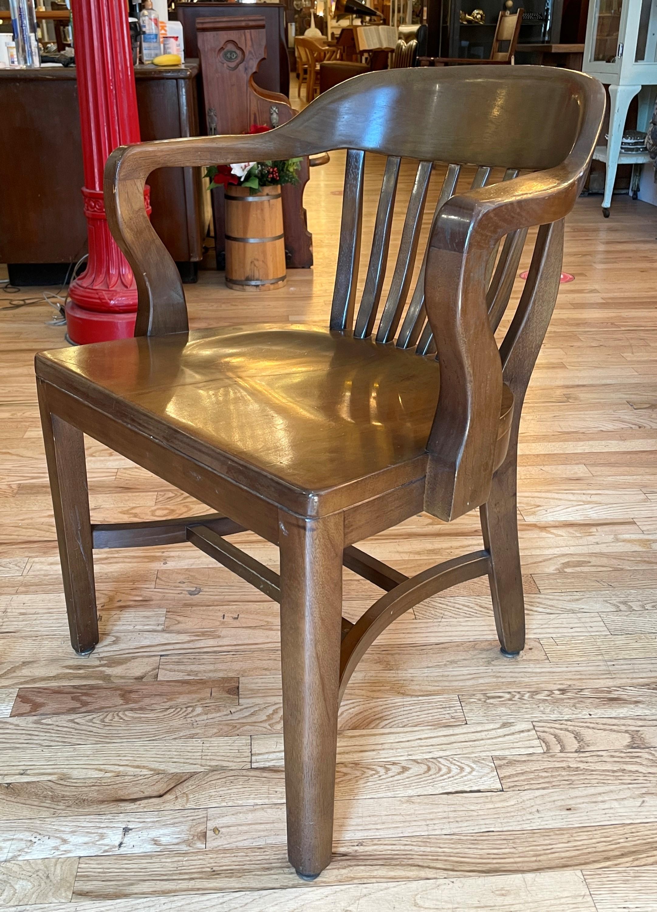 Birch Stained Solid Walnut Bankers Arm Chair For Sale 1
