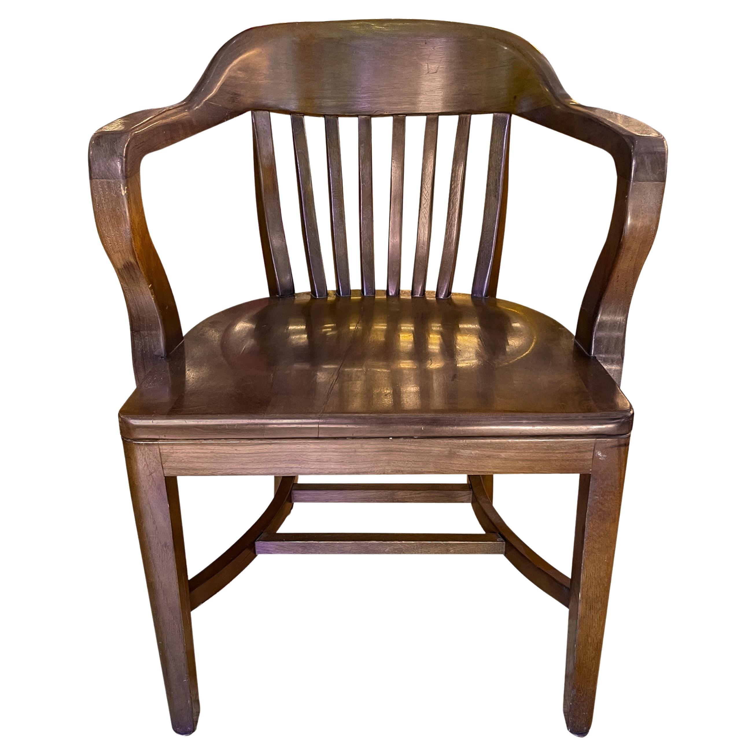 Birch Stained Solid Walnut Bankers Arm Chair For Sale