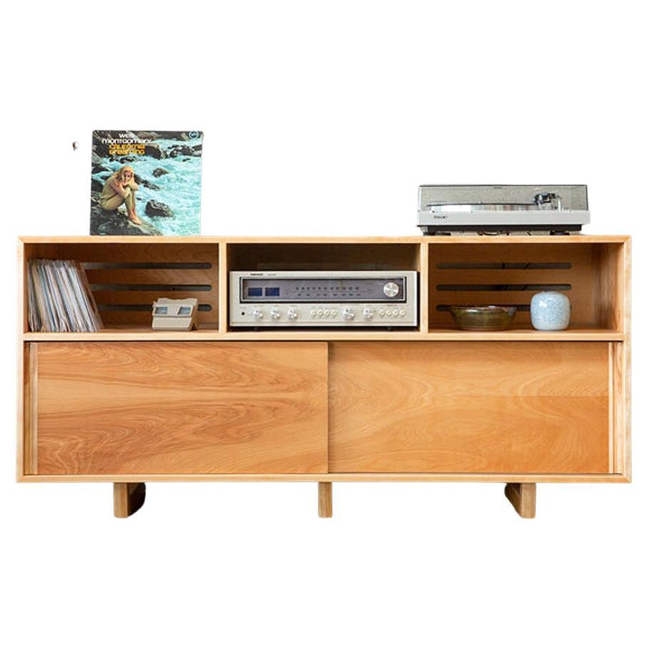 Stereo-Schrank aus Birkenholz, inspirierte Anrichte aus der Mitte des Jahrhunderts, Vinyl-Hifi-Station