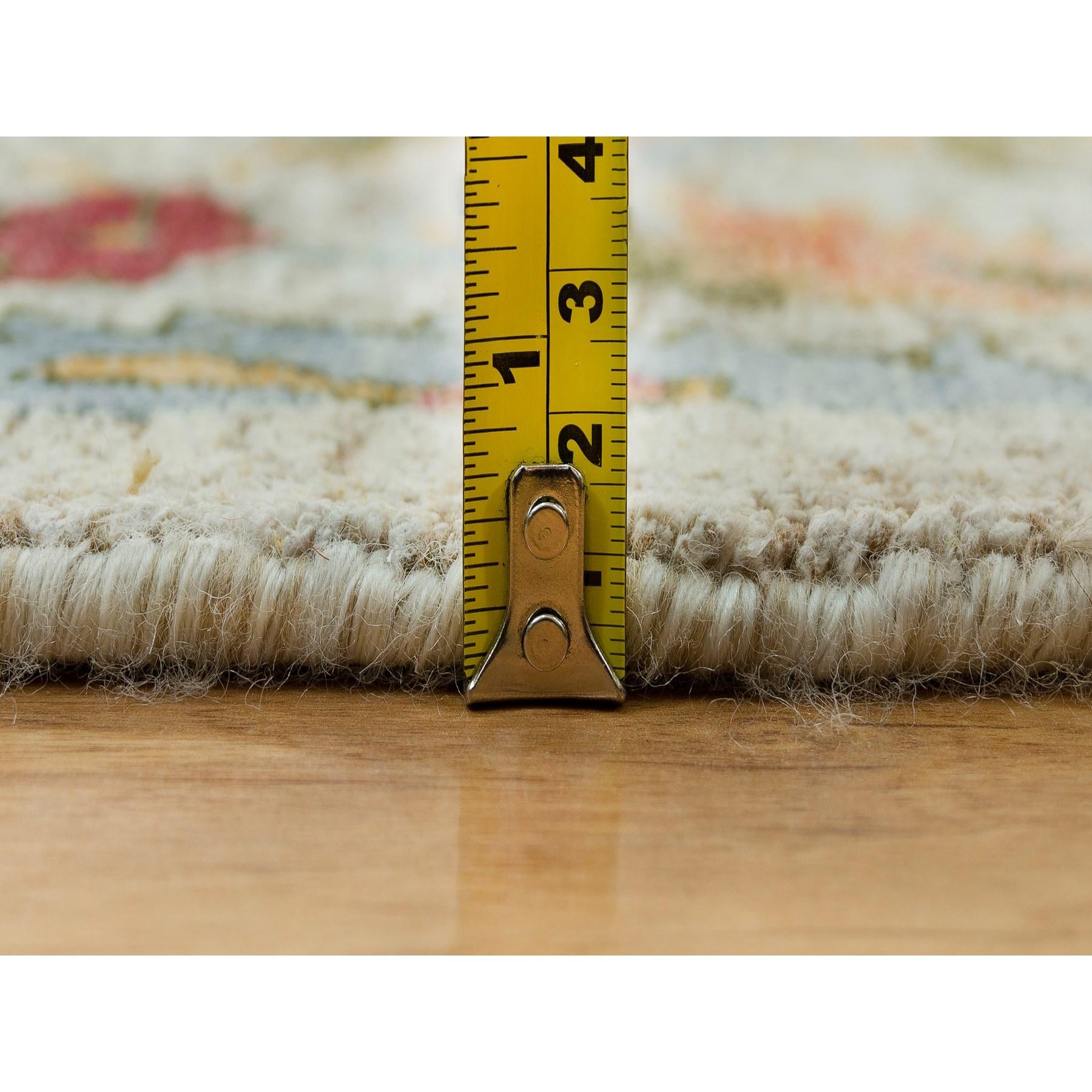 Tapis rond noué à la main en soie et laine à motif de feuilles de soie de bouleau brun clair 10'0