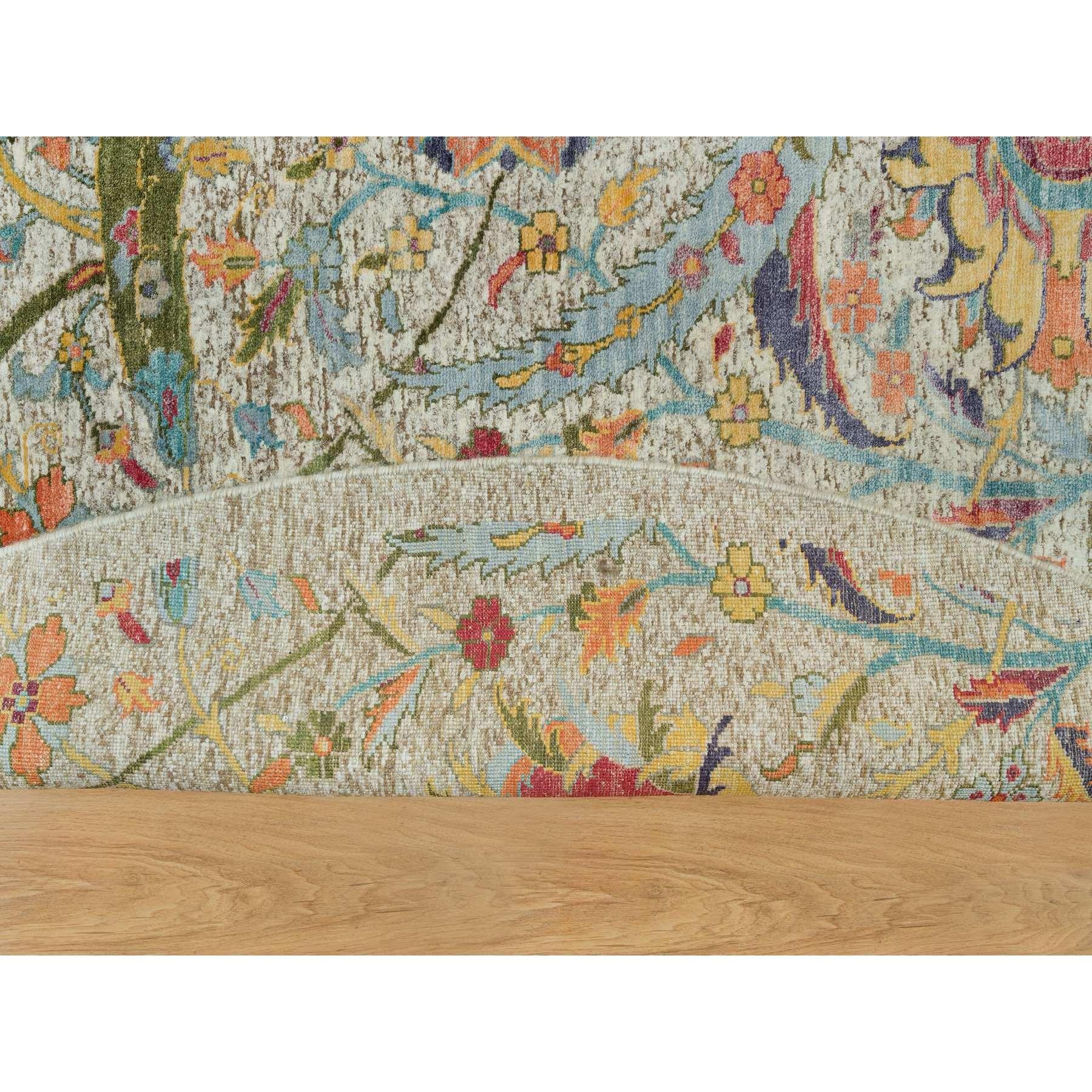 Indien Tapis rond noué à la main en soie et laine à motif de feuilles de soie de bouleau brun clair 10'0