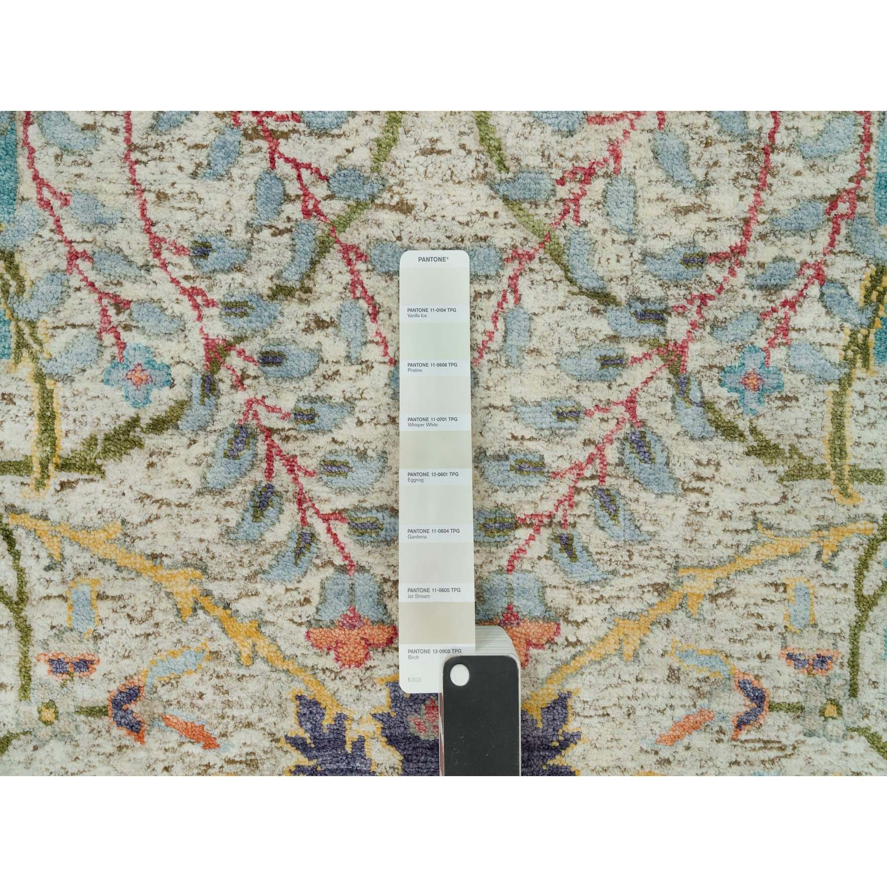 XXIe siècle et contemporain Tapis rond noué à la main en soie et laine à motif de feuilles de soie de bouleau brun clair 10'0