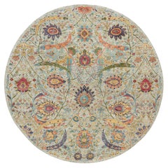 Tapis rond noué à la main en soie et laine à motif de feuilles de soie de bouleau brun clair 10'0" x 10'0"