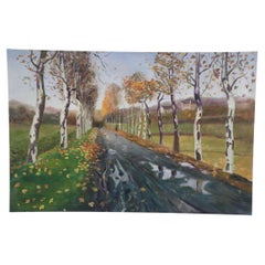 Birch Tree Lined Road and Landscape Painting