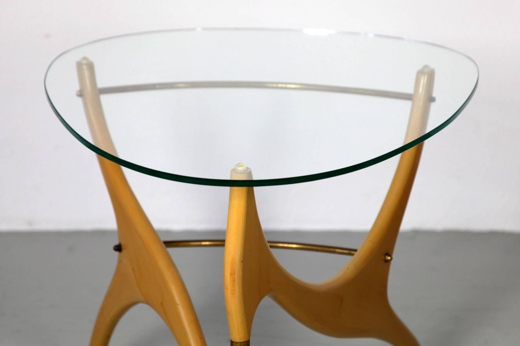 Mid-Century Modern Birchwood Glasstop Coffee Table in the Style of Carlo Mollino