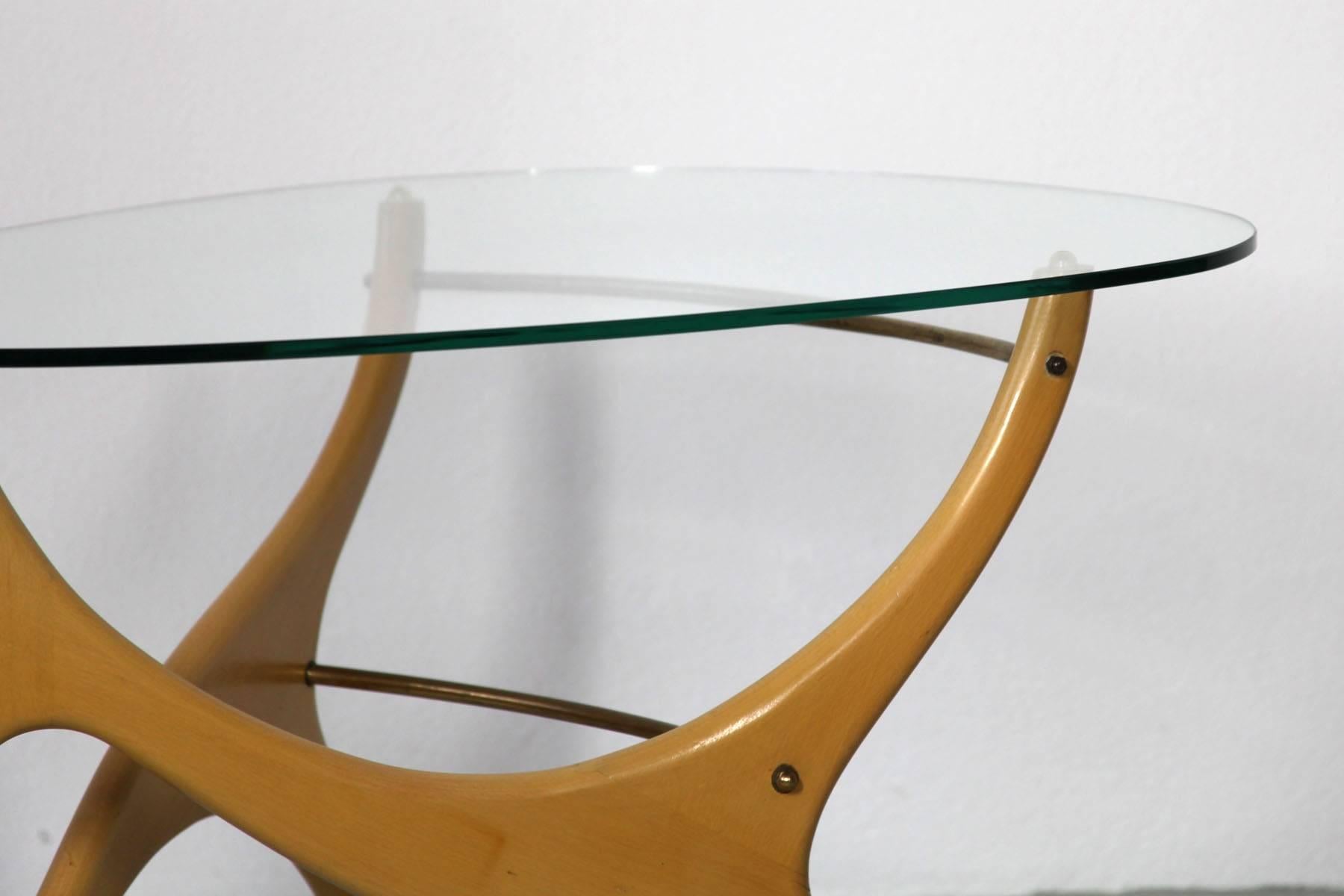 Birchwood Glasstop Coffee Table in the Style of Carlo Mollino In Good Condition In Wolfurt, AT
