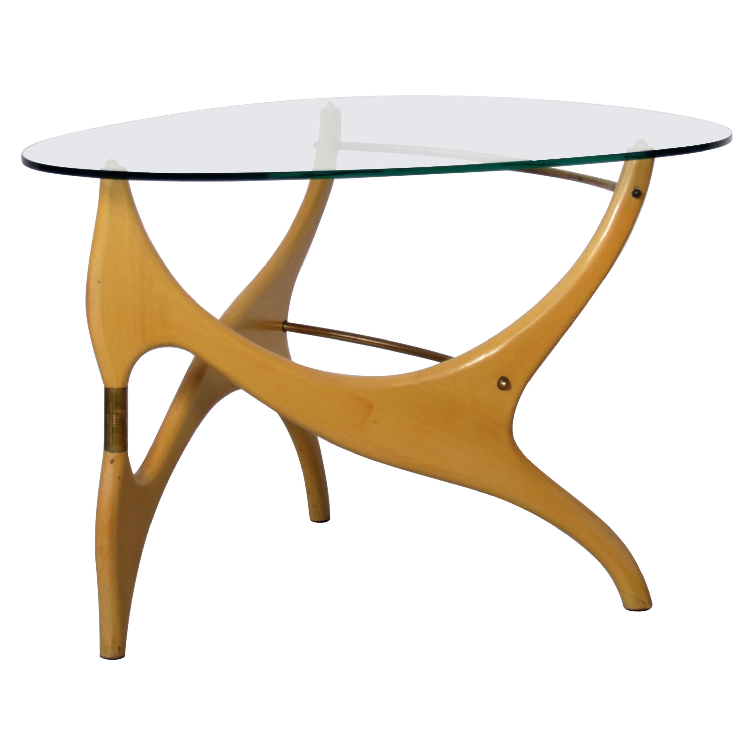 Birchwood Glasstop Coffee Table in the Style of Carlo Mollino