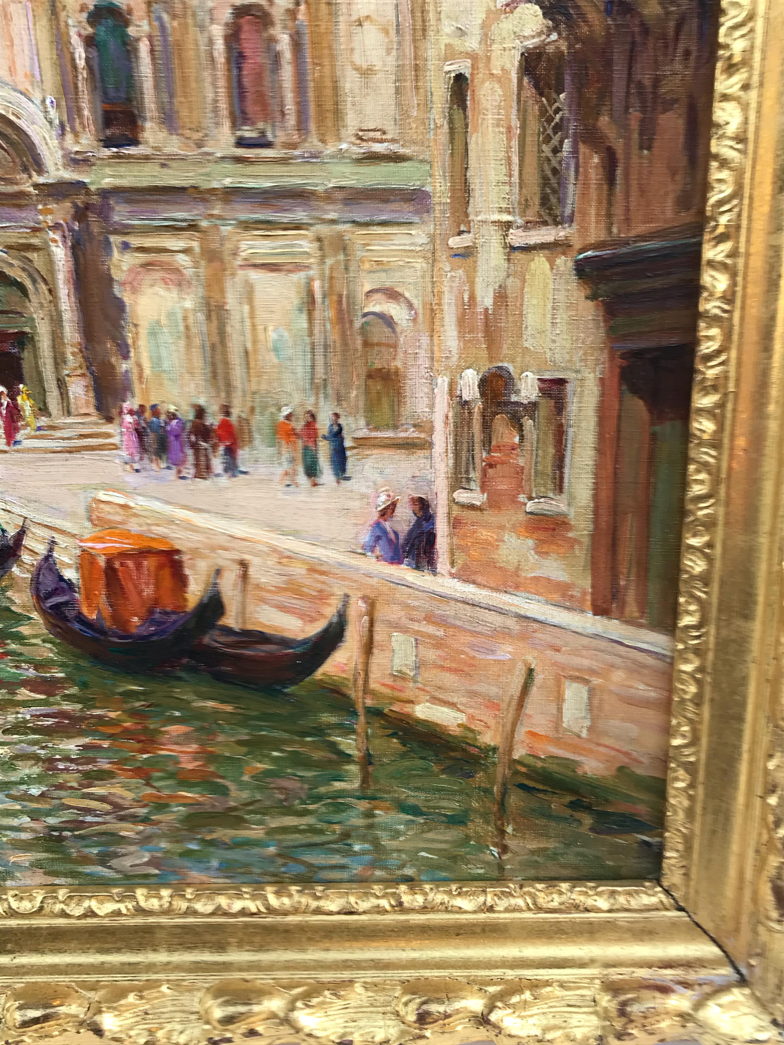 BIRCK Alphonse (1859-1942)
Venice, the Canal with chraracters
oil on canvas signed low left
Old frame gilded with leaves
Size canvas : 51 X 60 cm -  Size frame : 70 X 80 cm

BIRCK Alphonse (1859-1942)
French painter Born 1859
Painter,