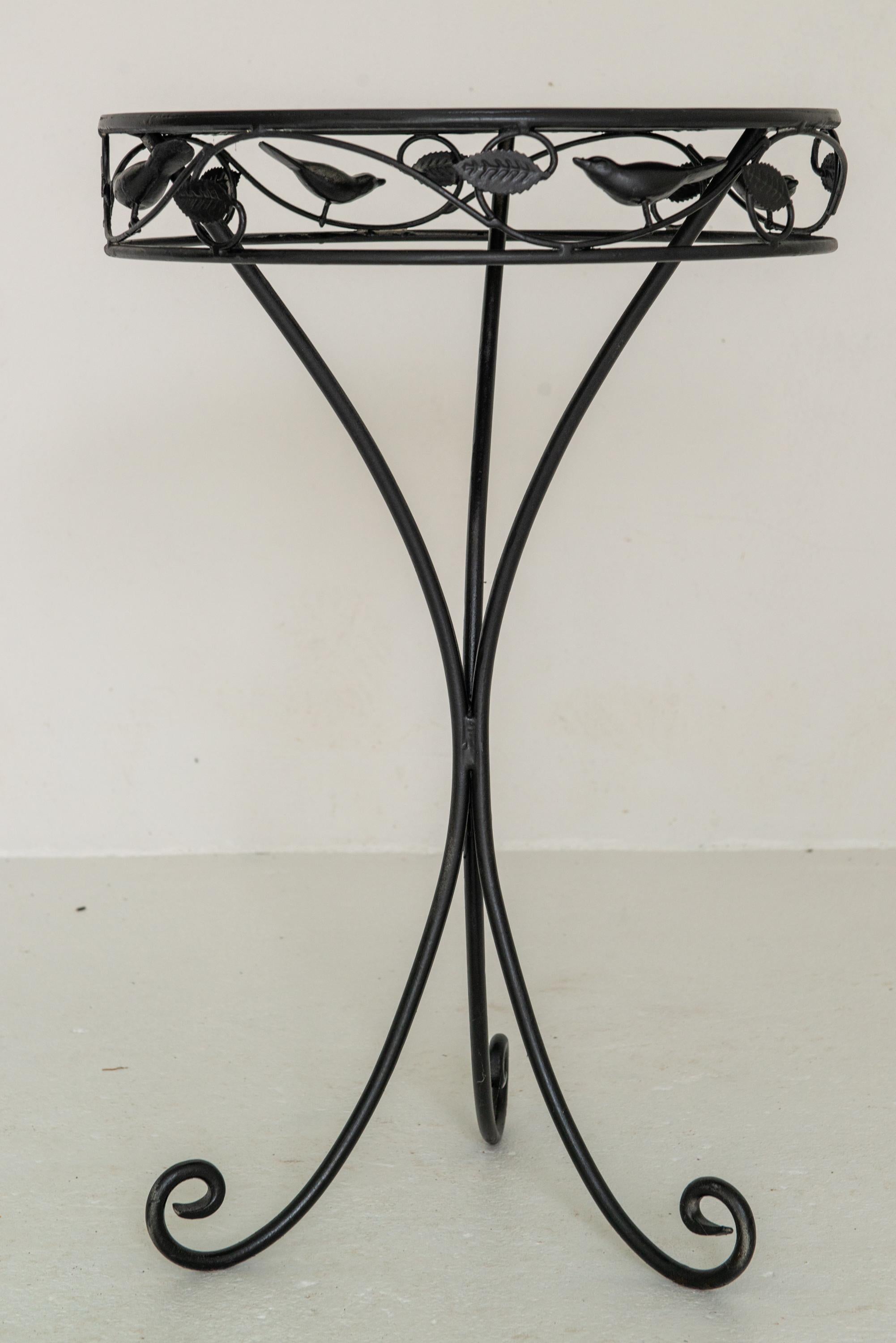 American Bird Adorned Round Metal Garden Side Table For Sale