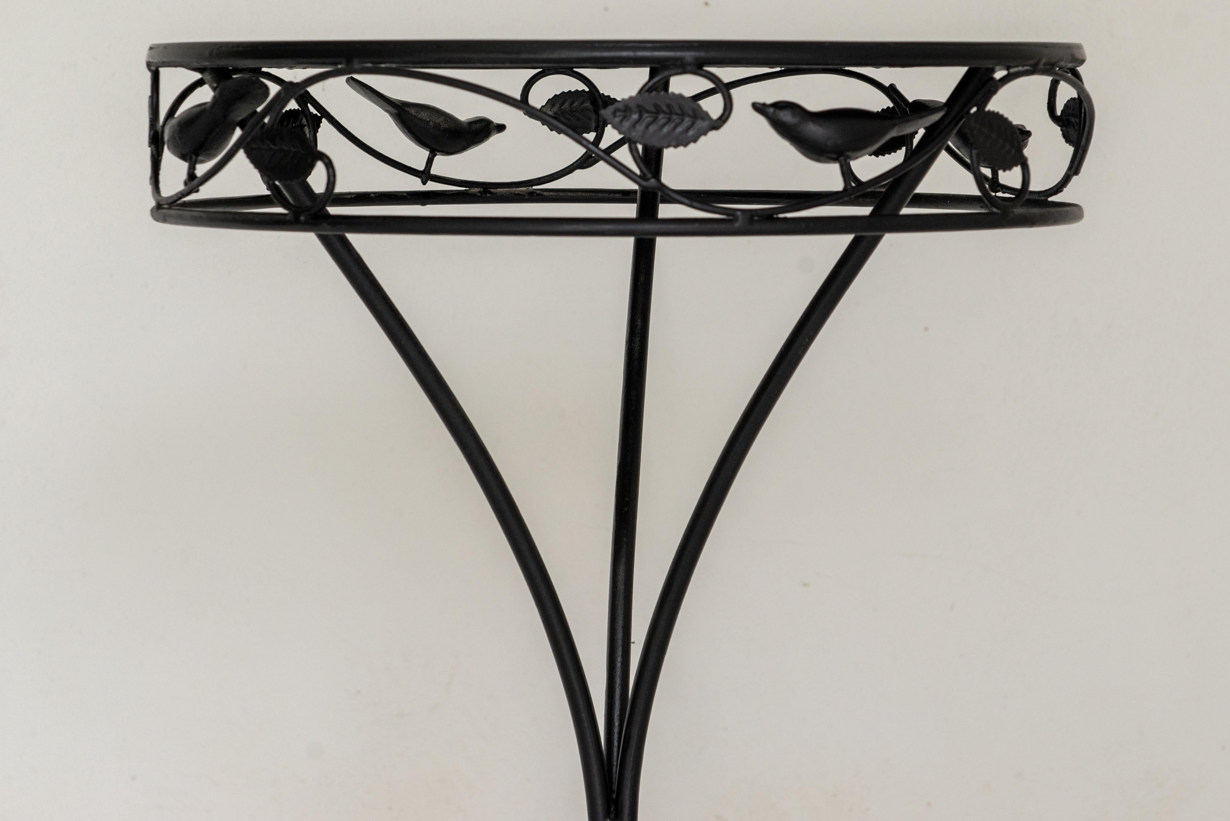 Cast Bird Adorned Round Metal Garden Side Table For Sale