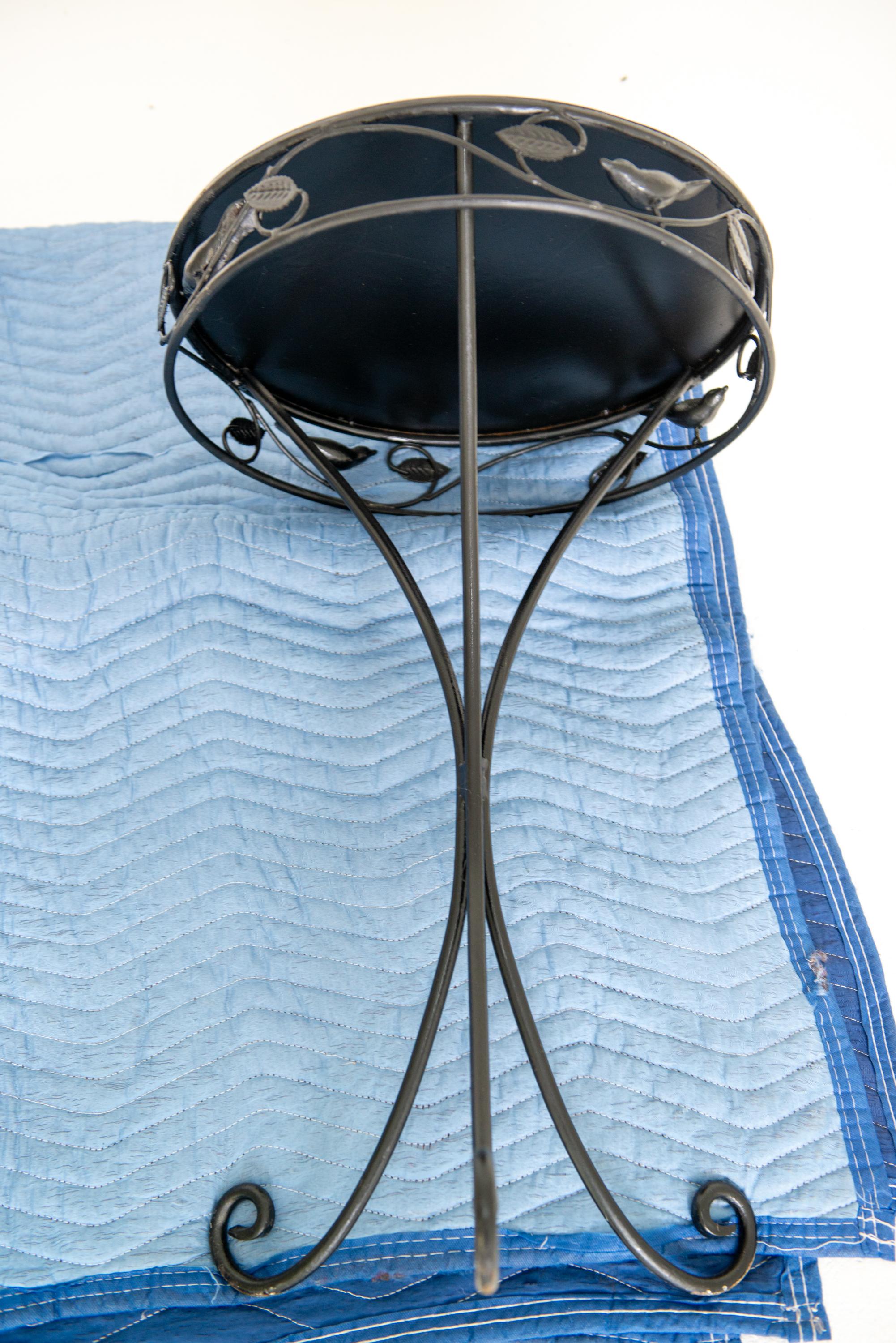 Bird Adorned Round Metal Garden Side Table For Sale 2