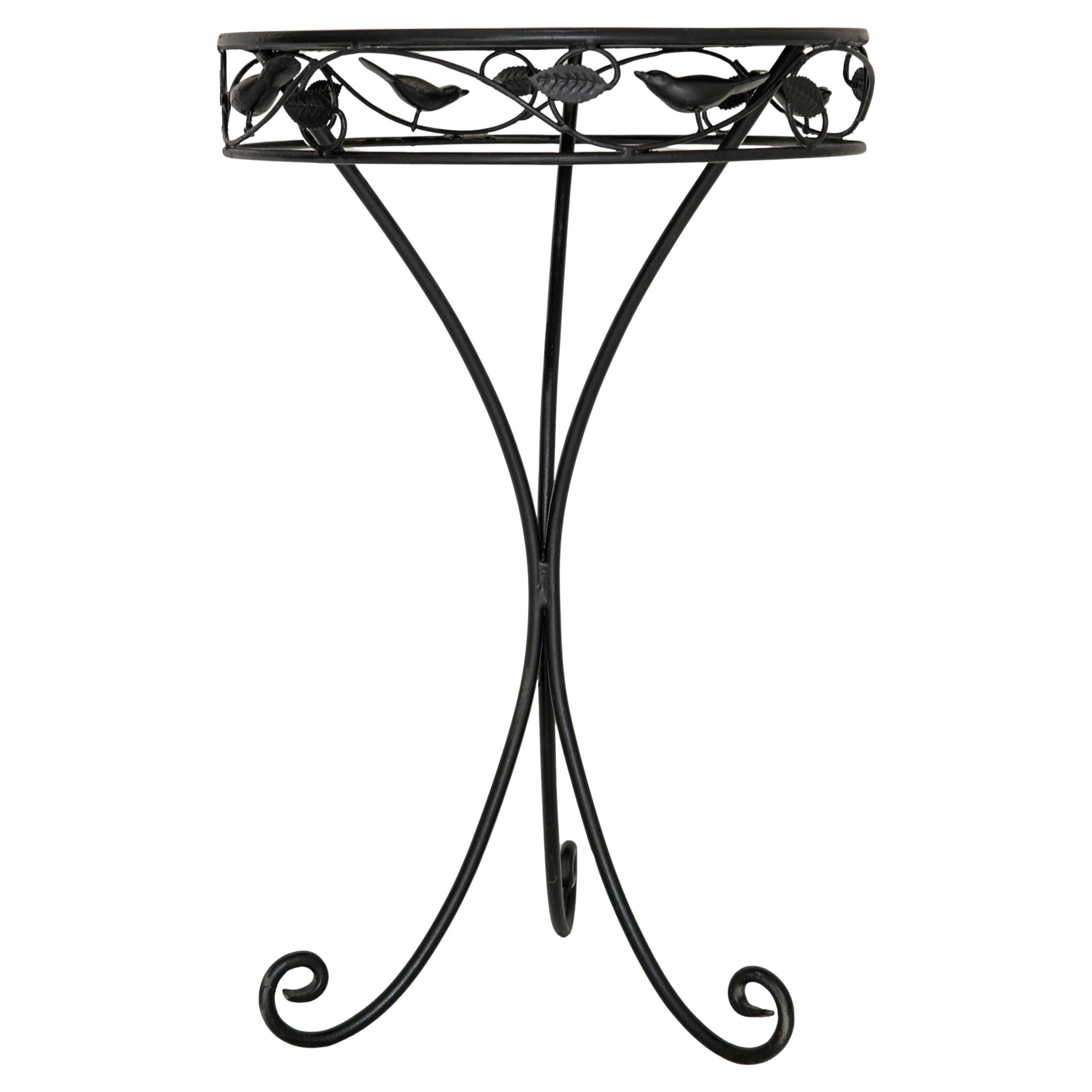 Bird Adorned Round Metal Garden Side Table For Sale