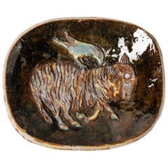 Bird and Lamb Animal Ceramic Decorative Dish Plate 1950 Attributed to Carbonell