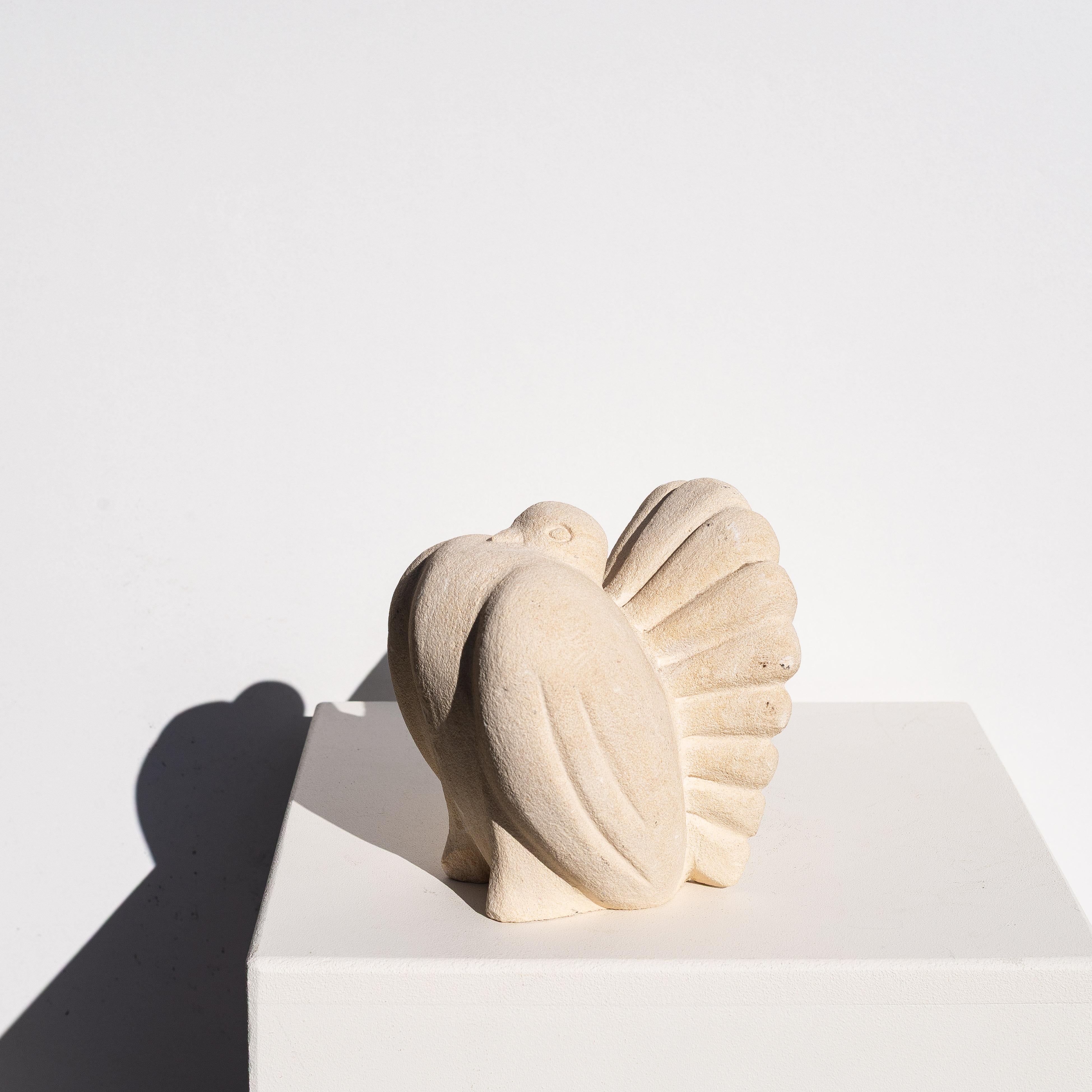 Vogel-Tier-Stein-Skulptur - geschnitzte Kalkstein-Buchstützen - Frankreich 1970er Jahre im Angebot 4