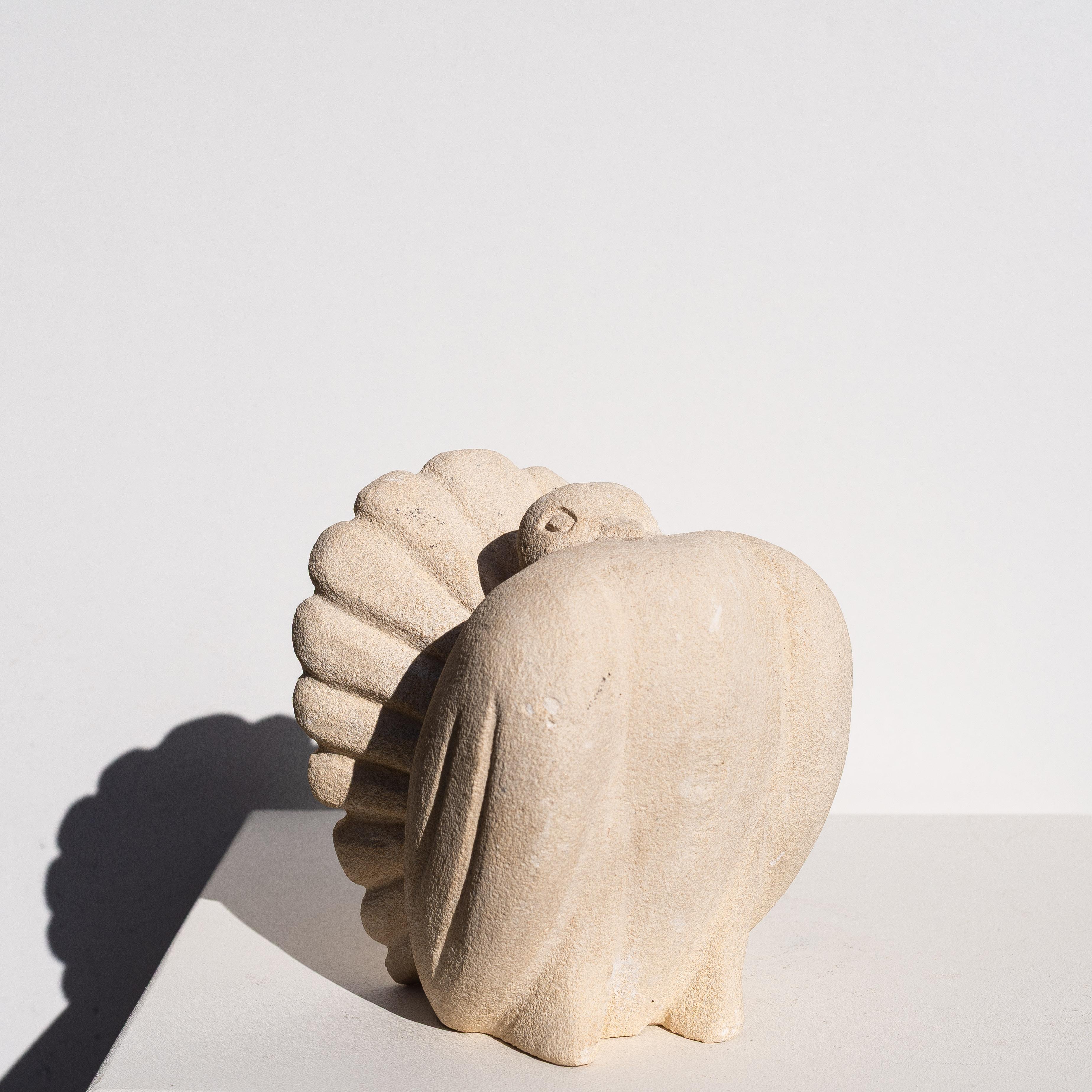 Vogel-Tier-Stein-Skulptur - geschnitzte Kalkstein-Buchstützen - Frankreich 1970er Jahre im Angebot 7