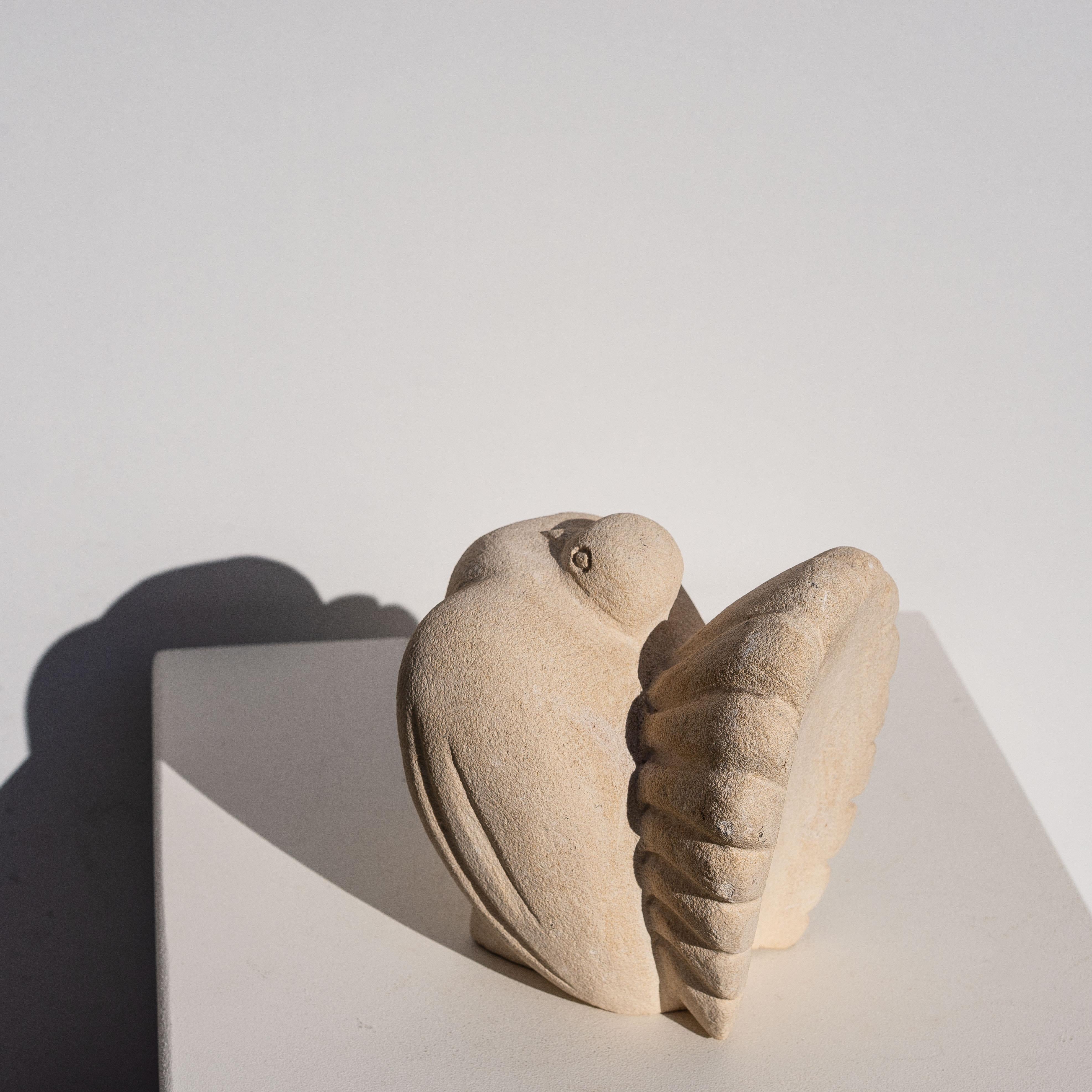 Vogel-Tier-Stein-Skulptur - geschnitzte Kalkstein-Buchstützen - Frankreich 1970er Jahre im Angebot 2