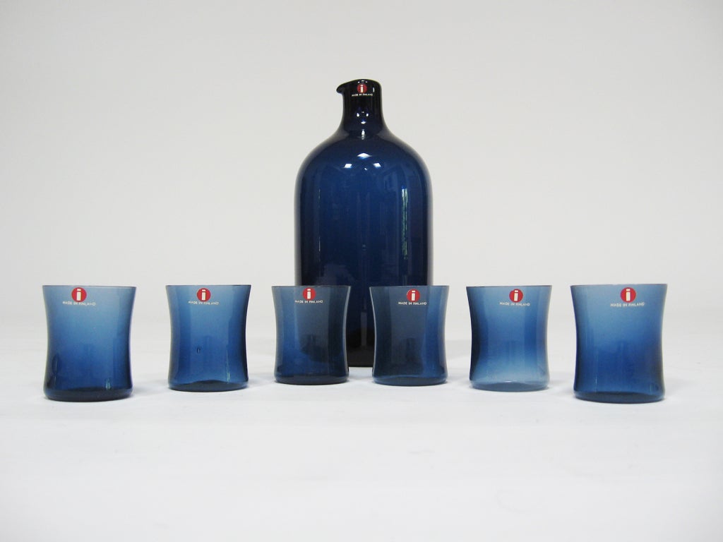 Finnish Bird Bottle and Set of I-Line Glasses by Timo Sarpaneva