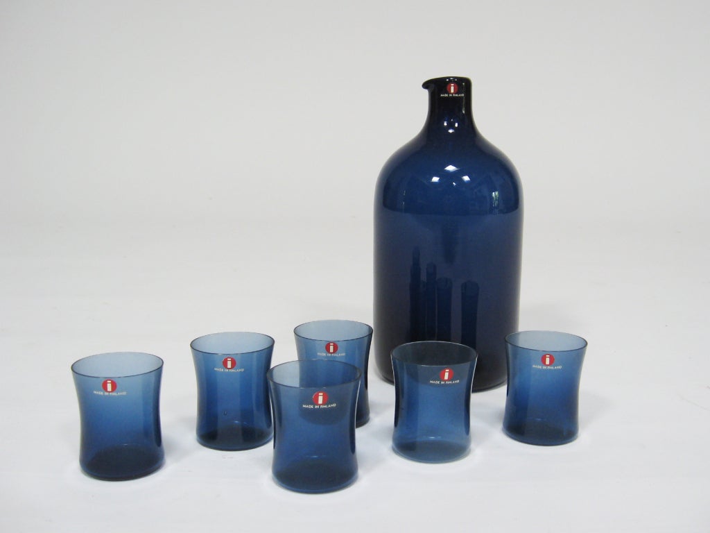 Bird Bottle and Set of I-Line Glasses by Timo Sarpaneva 2