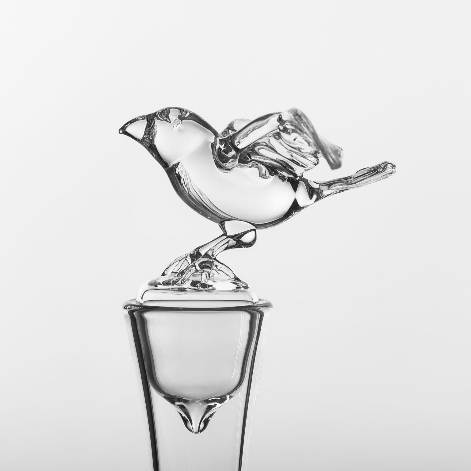 mundgeblasene Glasflasche „ Vogelflasche“ von Simone Crestani (Italienisch) im Angebot