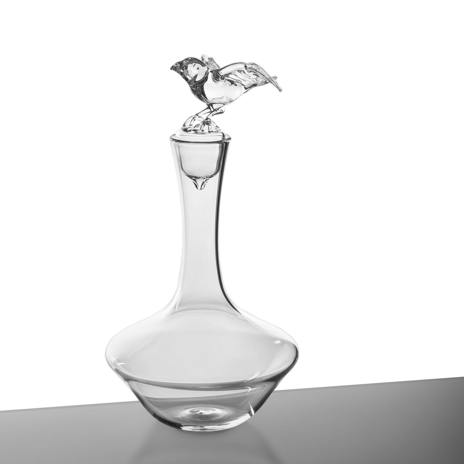 Modern 'Bird Bottle' Hand Blown Glass Bottle by Simone Crestani For Sale