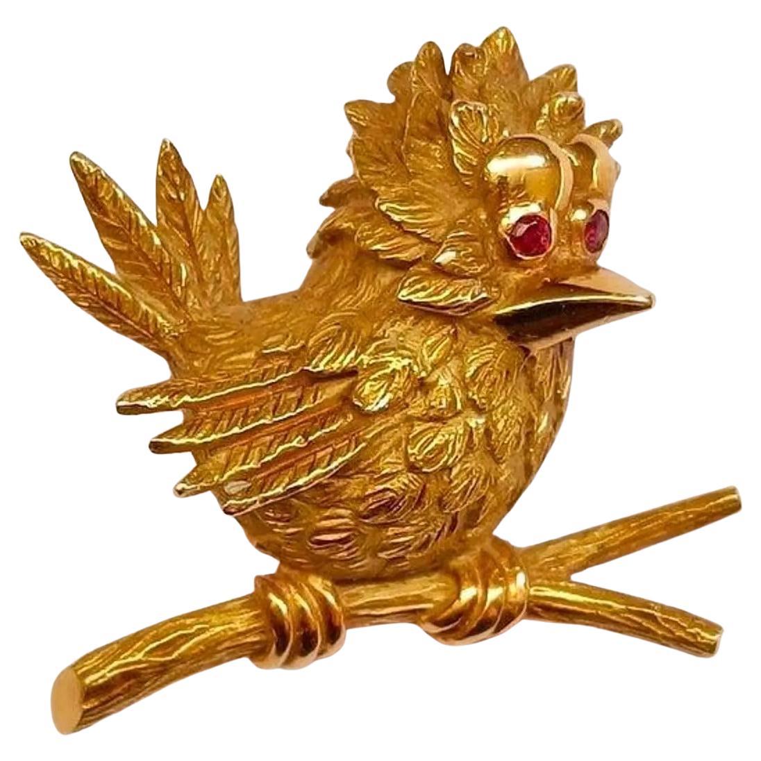Broche Pájaro Oro 18K - Broche de Oro Vintage Animal - Adolphe Chretien, Francia