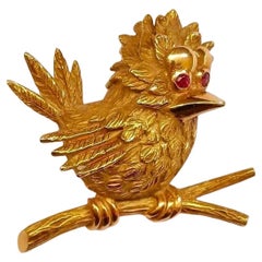 Broche Pájaro Oro 18K - Broche de Oro Vintage Animal - Adolphe Chretien, Francia