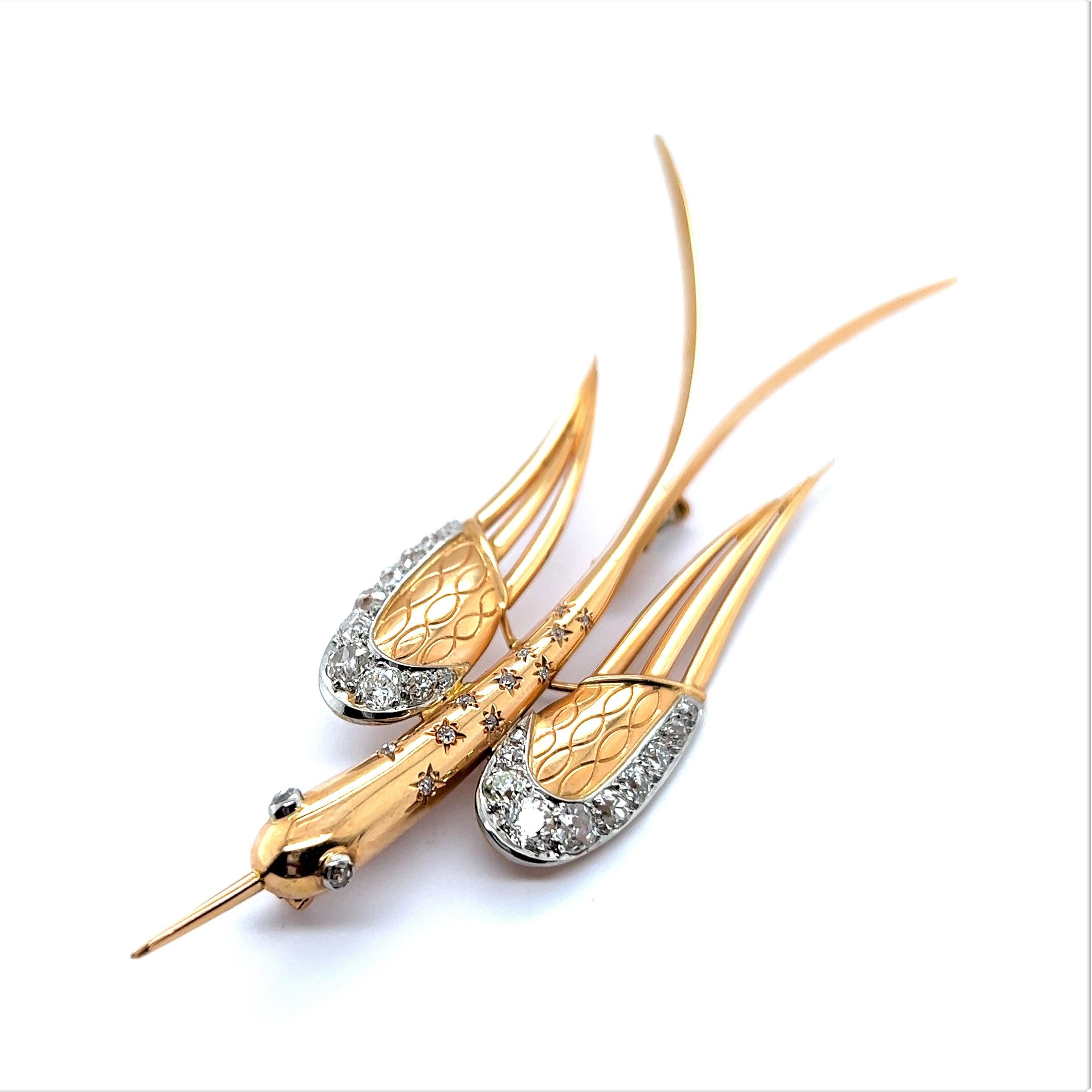 Bird Brooch with Old Cut Diamonds in 18 Karat Yellow Gold 5
