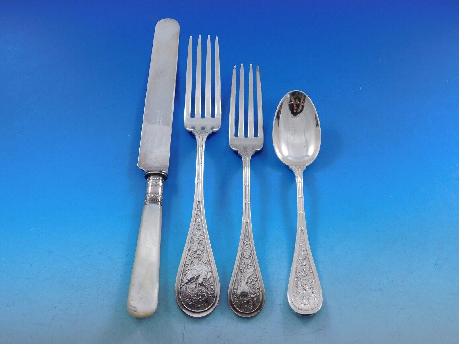 Bird by Wendt Sterling Silver Flatware Set for 8 Service 72 pieces Audubon In Excellent Condition For Sale In Big Bend, WI