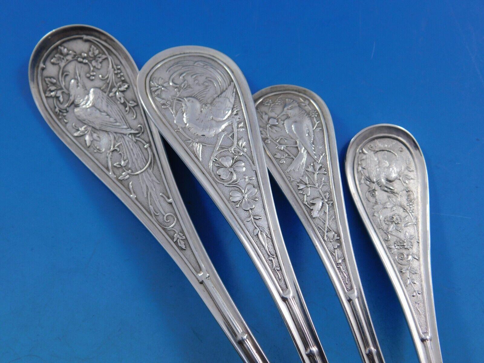 19th Century Bird by Wendt Sterling Silver Flatware Set for 8 Service 72 pieces Audubon For Sale
