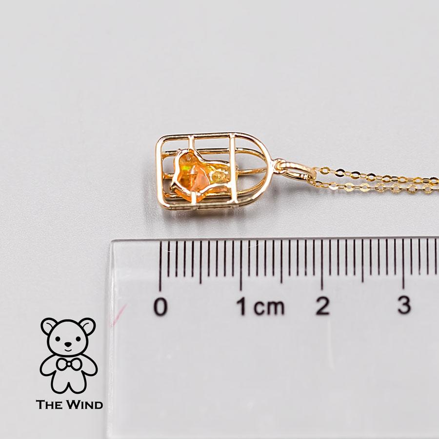 Bird Cage Mexican Fire Opal Necklace Pendant 14K Yellow Gold In New Condition For Sale In Suwanee, GA