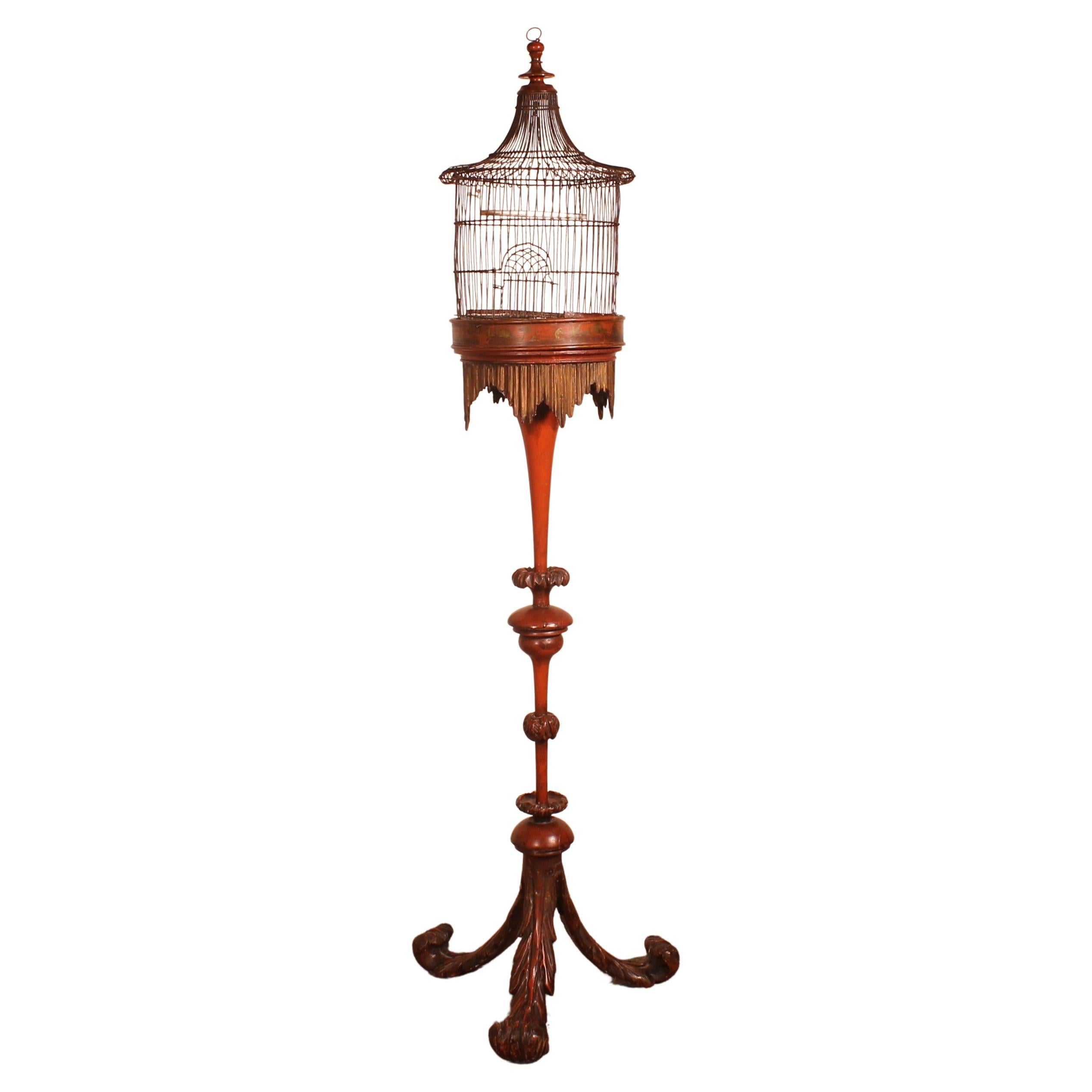 Bird Cage on Stand with Chinese Decor, 19 ° Century