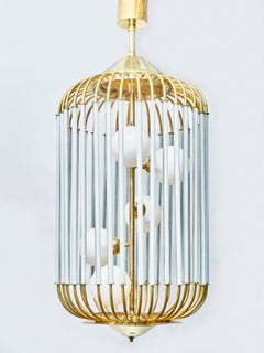 Lustre vintage en forme de cage d'oiseau avec globes en verre