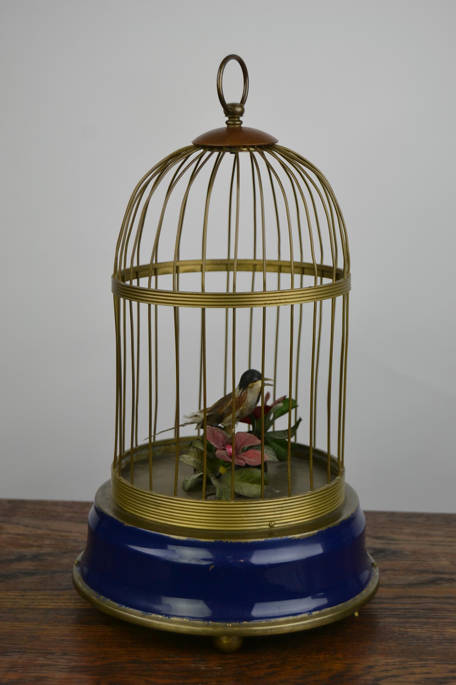 Brass Bird Cage with Singing Bird Automaton, Europe, Mid-20th Century